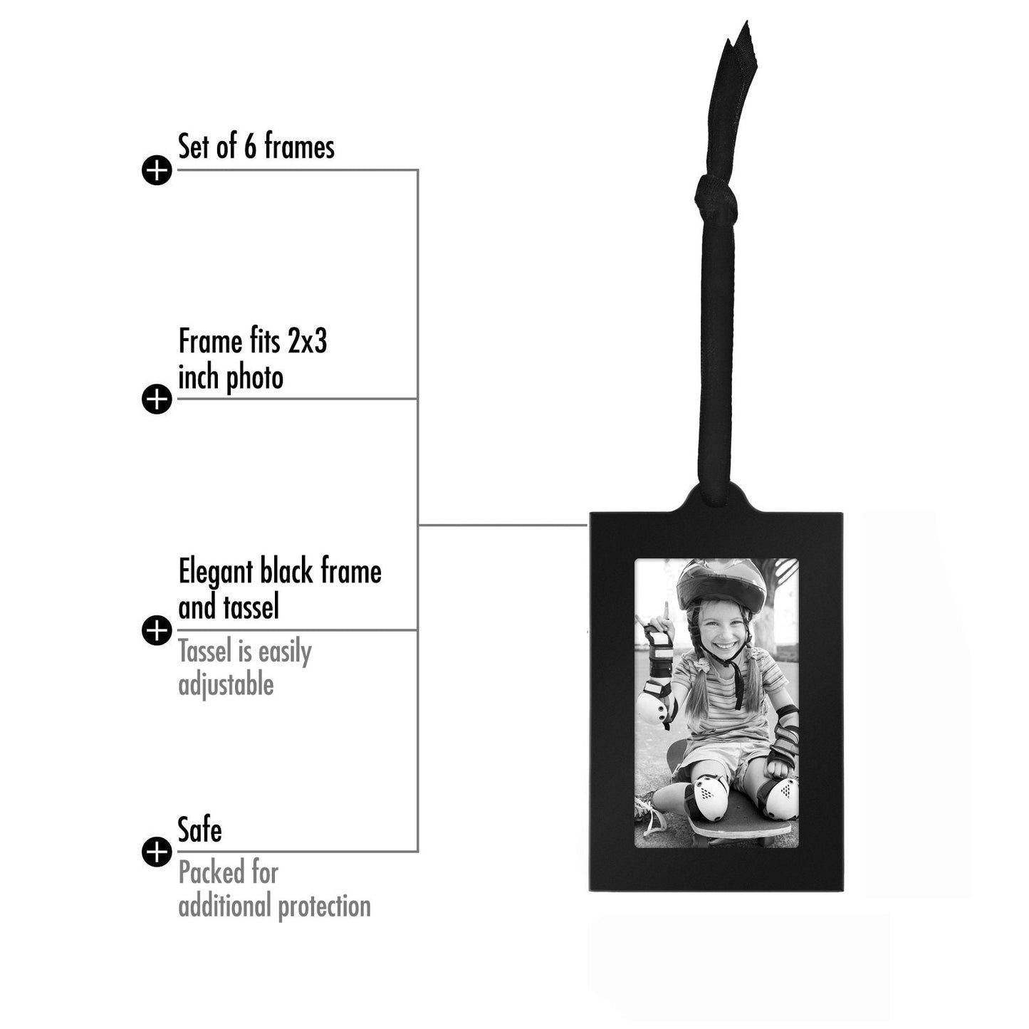 Americanflat Family Tree Picture Frame - Includes 6 Hanging 2x3 Picture Frames - Adjustable Ribbon Tassels - Ideal as Mother’s Day Gifts, Birthday Gifts, or Christmas Decor - Black and Bronze