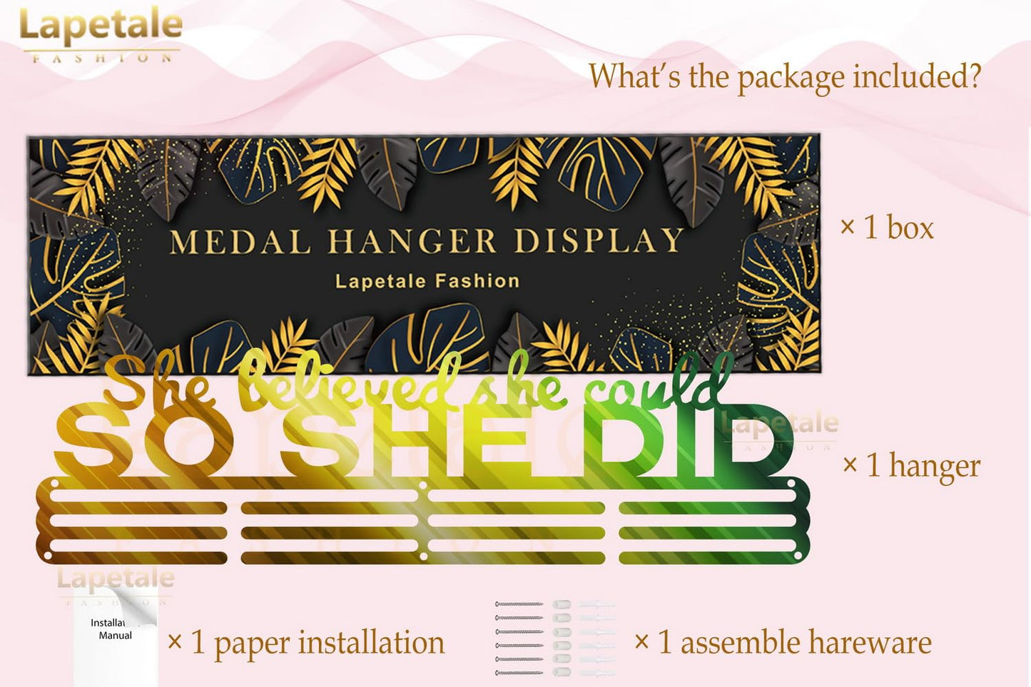 Lapetale Fashion Medal Hanger Holder Display Wall Rack Frame Shelf in 16" long-Medal Hanger Awards Ribbon Cheer,gymnastics,soccer,softball