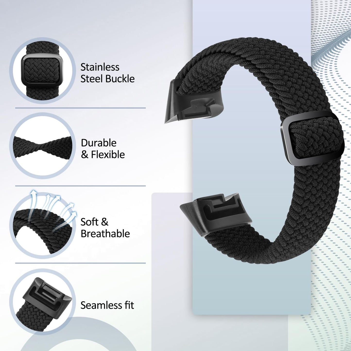 VNDAPT Elastic Braided Bands Compatible with Fitbit Charge 5/Fitbit Charge 6 for Women Men, Breathable Adjustable Stretchy Nylon Loop Sport Replacement Wristbands for Fitbit Charge 6 Charge 5 Straps