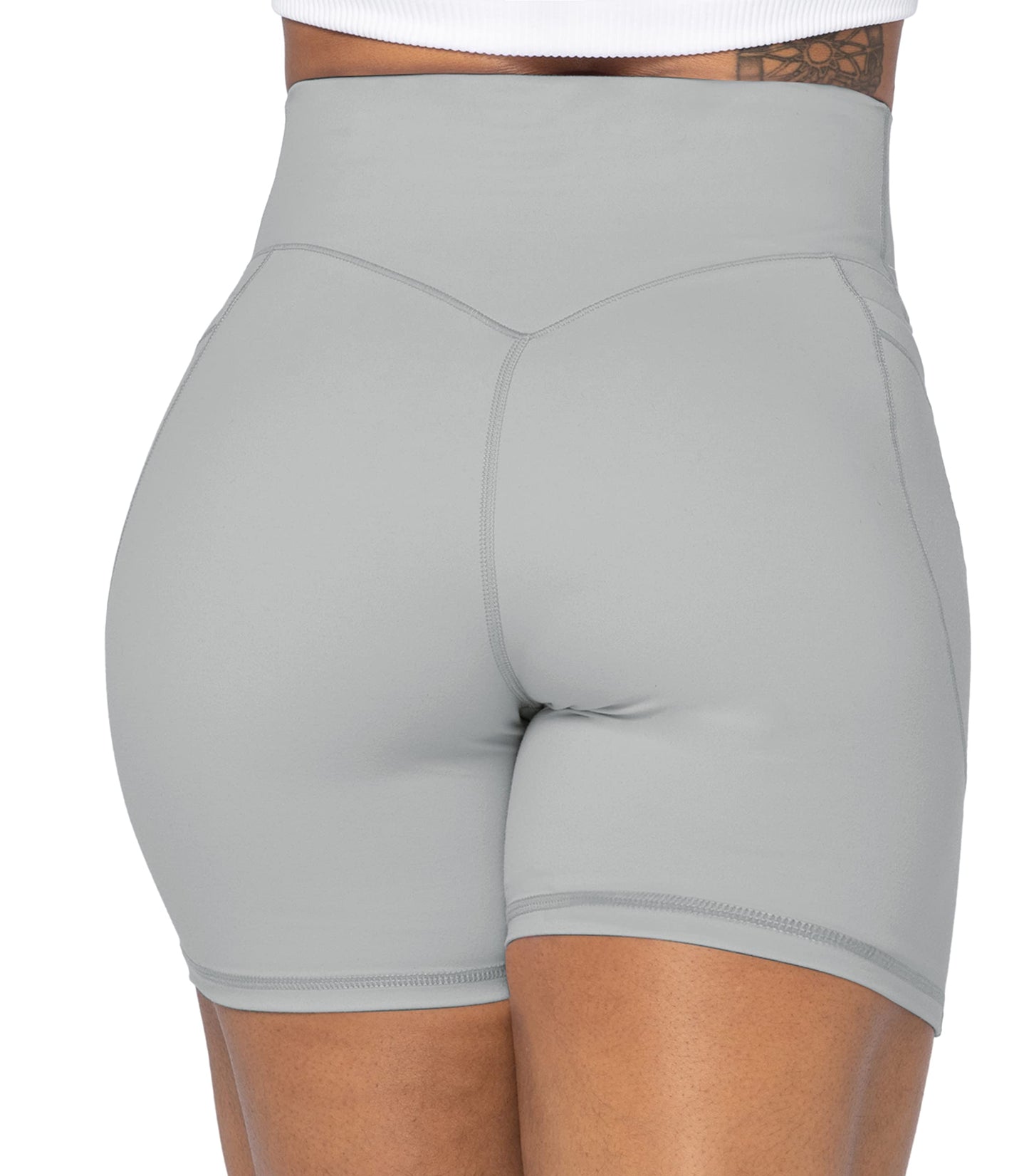 Sunzel No Front Seam Biker Shorts for Women with Pockets, Yoga Workout Gym Bike Shorts with Tummy Control 5" Grey X-Small