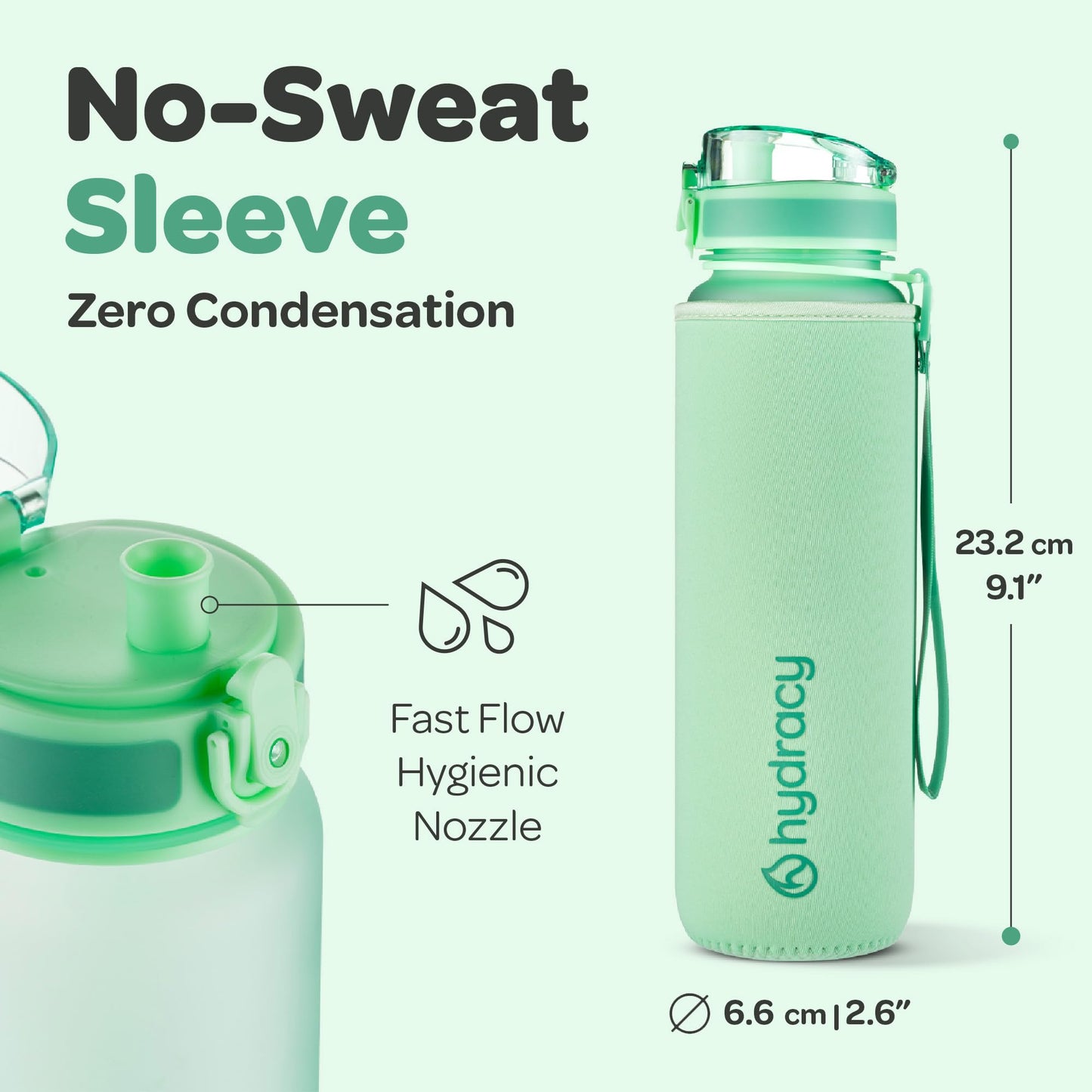 Hydracy Water Bottle with Time Marker - 500 ml 17 Oz BPA Free Water Bottle - Leak Proof & No Sweat Gym Bottle with Fruit Infuser Strainer - Ideal Gift for Fitness or Sports & Outdoors - Aqua Green