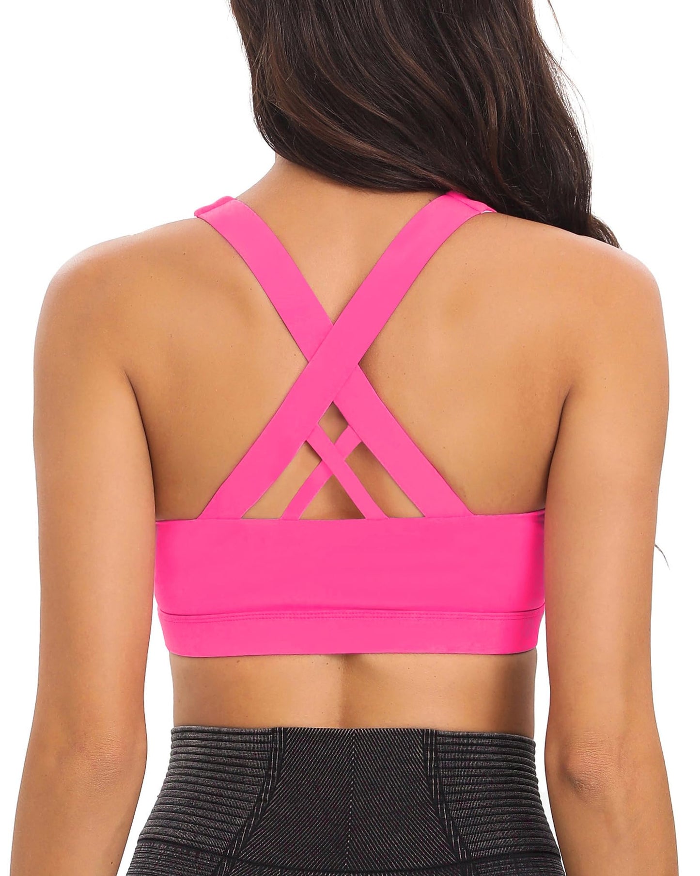 RUNNING GIRL Sports Bra for Women, Criss-Cross Back Padded Strappy Sports Bras Medium Support Yoga Bra with Removable Cups(2353 Brilliant pink_XS)