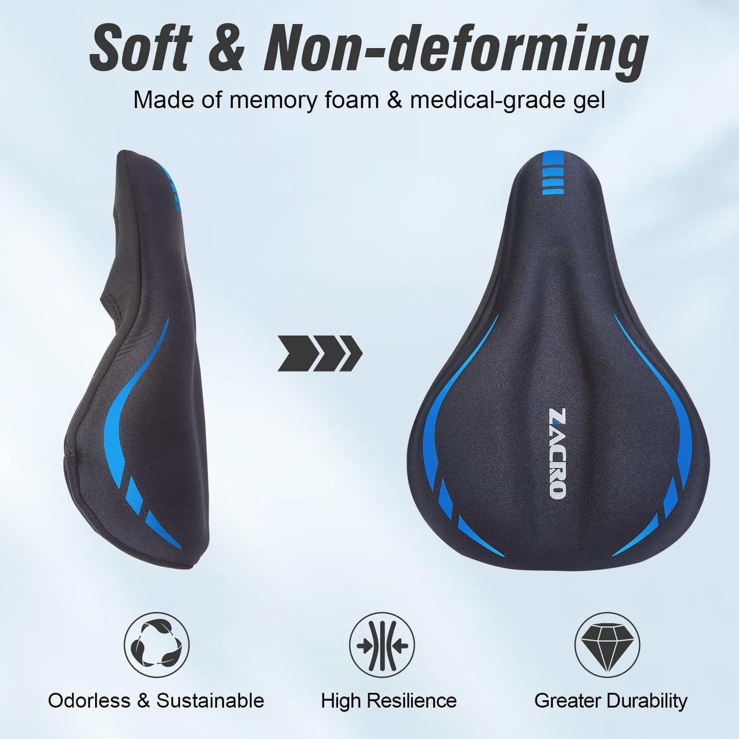 Zacro Bike Seat Cushion - Gel Padded Bike Seat Cover for Men & Women Comfort, Adjustable Velco Secure Bicycle Cushion, Upgraded Installation Fit with Peloton, Indoor & Outdoor Bicycle Saddle(11"x7")
