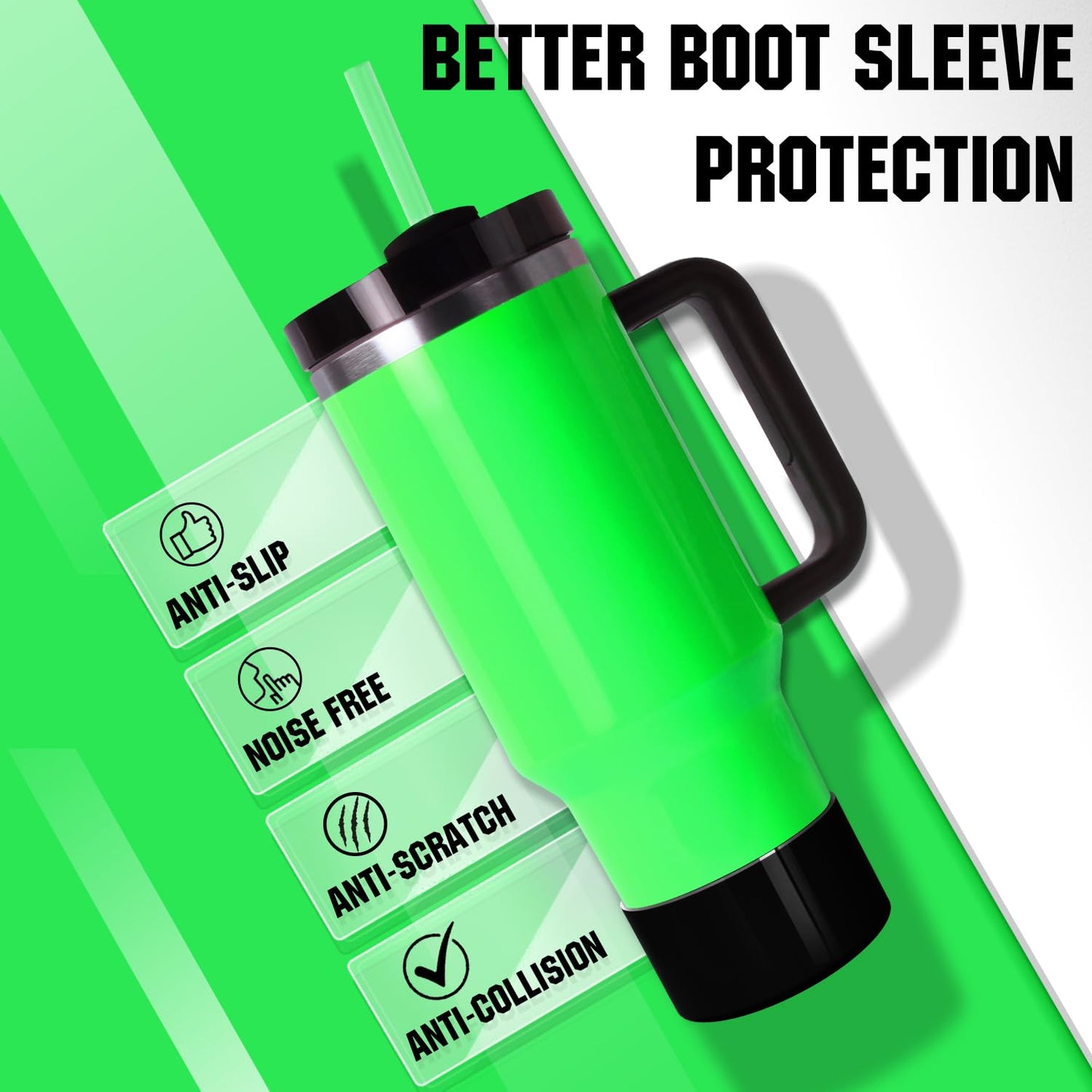 Neon Protective Silicone Boot for Stanley Cup 20-40oz, Hydro Flask 12-24oz & Simple Modern 20-40oz, Antislip Sleeve Cover Neon for More Tumblers & Water Bottles with 2.8-2.95" Base, Neon Black