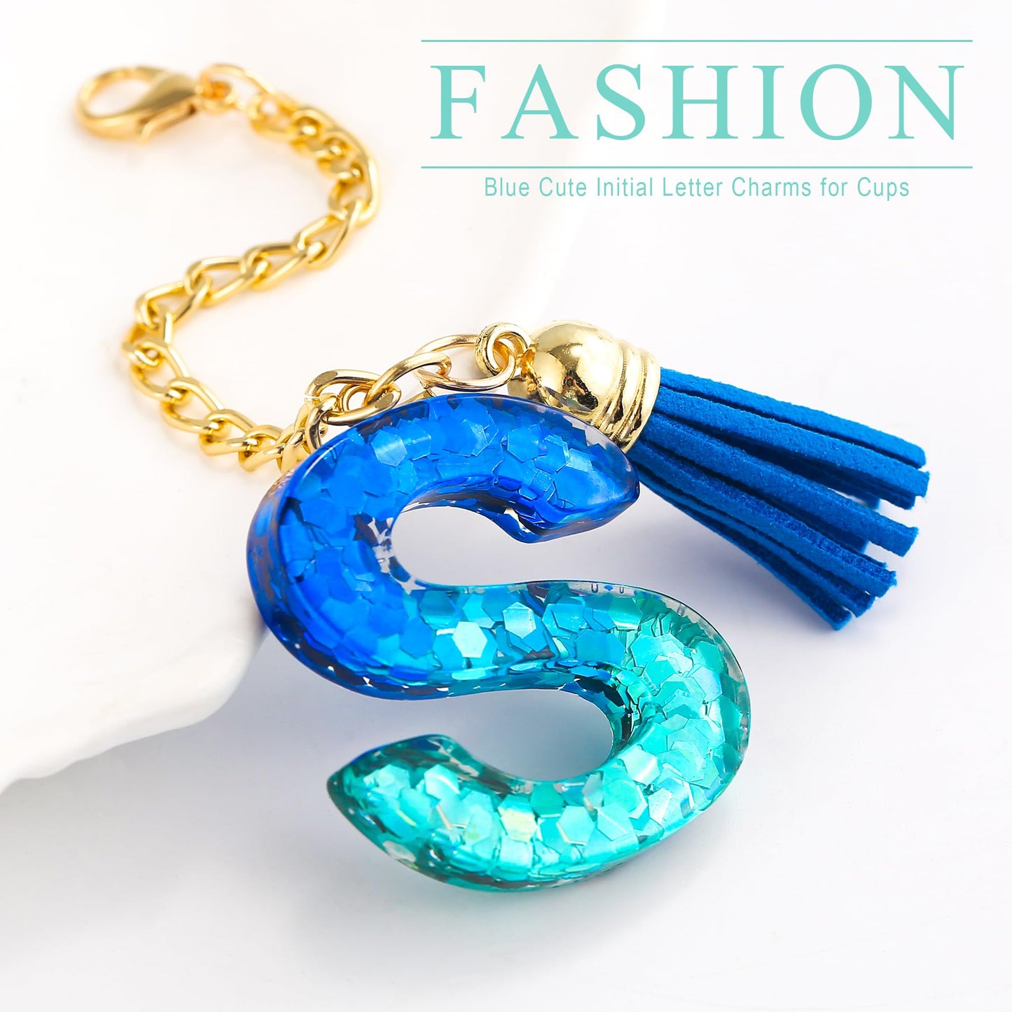 Letter Charm Accessories for Stanley Cup 1 PCS Cute Initial Keychain Handle Charm for Stanley Tumbler for Women Blue Letter S
