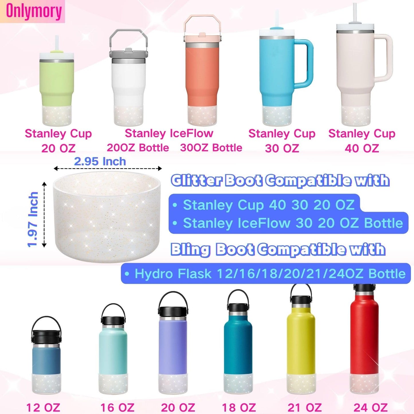 Silicone Boots for Stanley Cup 20-40 OZ, Glitter Boot for Stanley IceFlow 20 30 OZ, Bottom Protector Sleeve for Hydroflask 12-24 OZ Sports Water Bottle Boot Accessories (Ash Glitter Gold)