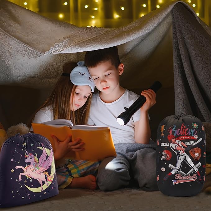 Sleeping Bag for Kids Girls Boys, Warm Weather Sleeping Mat with Pillow for Camping Backpacking Hiking Daycare School Travel, Ultralight, Durable, Water-Resistant, Easy Carry and Pack
