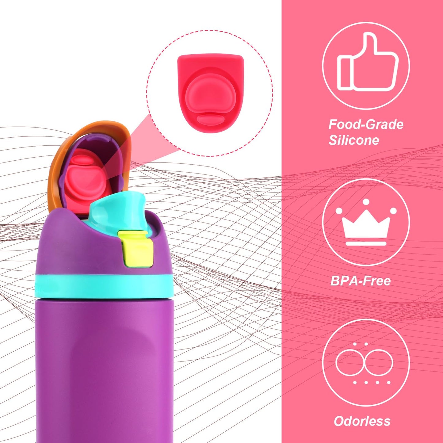 4pcs Replacement Stopper Compatible with Owala FreeSip 24oz 32oz, Water Bottle Top Lid Gasket for Owala 19/24/32/40oz Seal Bottle Cap Mouth Stopper Part Silicone Plug Accessories BPA-Free (Carmine)
