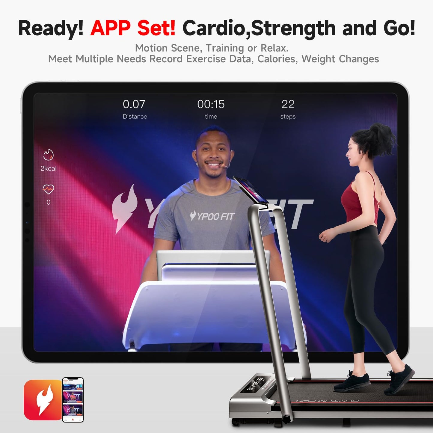 RHYTHM FUN Foldable Treadmill, 300 lb Capacity Walking Pad 2.5HP Treadmill Under Desk, Portable Treadmill for Home and Office, Folding Treadmill 2 in 1 with Remote Control, LED Display (SL-C5)