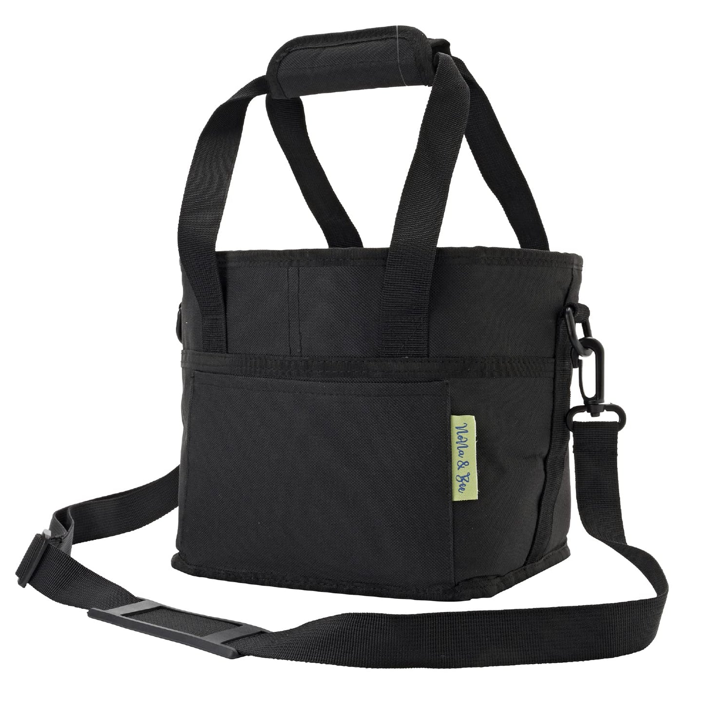 NoNa & Bee 4 Water Bottle Holder with Strap | Family Size 4 Compartment Drink Bag, Multiple Tumbler Carrier Caddy | Adjustable Fits Large & Small Drinks | Hands Free, Won't Tip Over in Car (Black)
