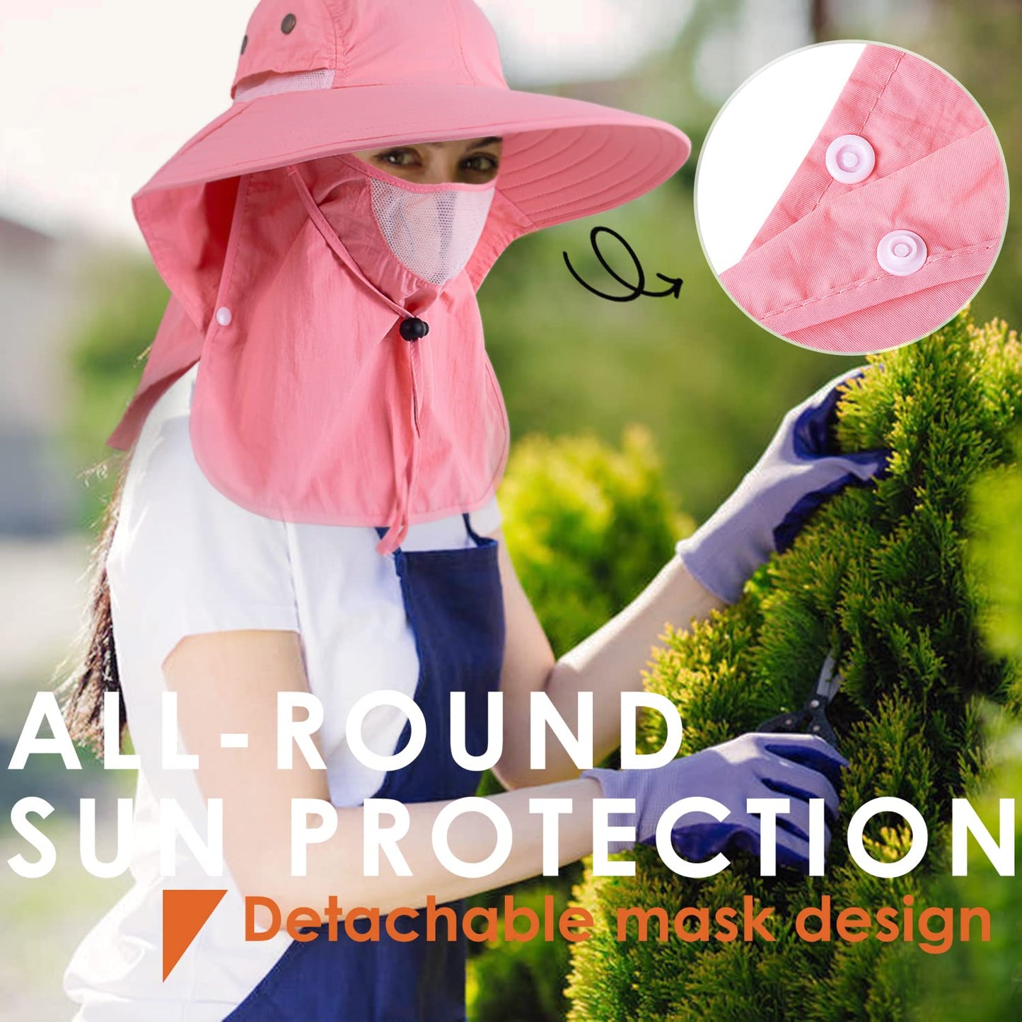 HEEHIPOO Mens Women Fishing Hat UPF 50+ Wide Brim Sun Hat with Face Cover & Neck Flap Pink