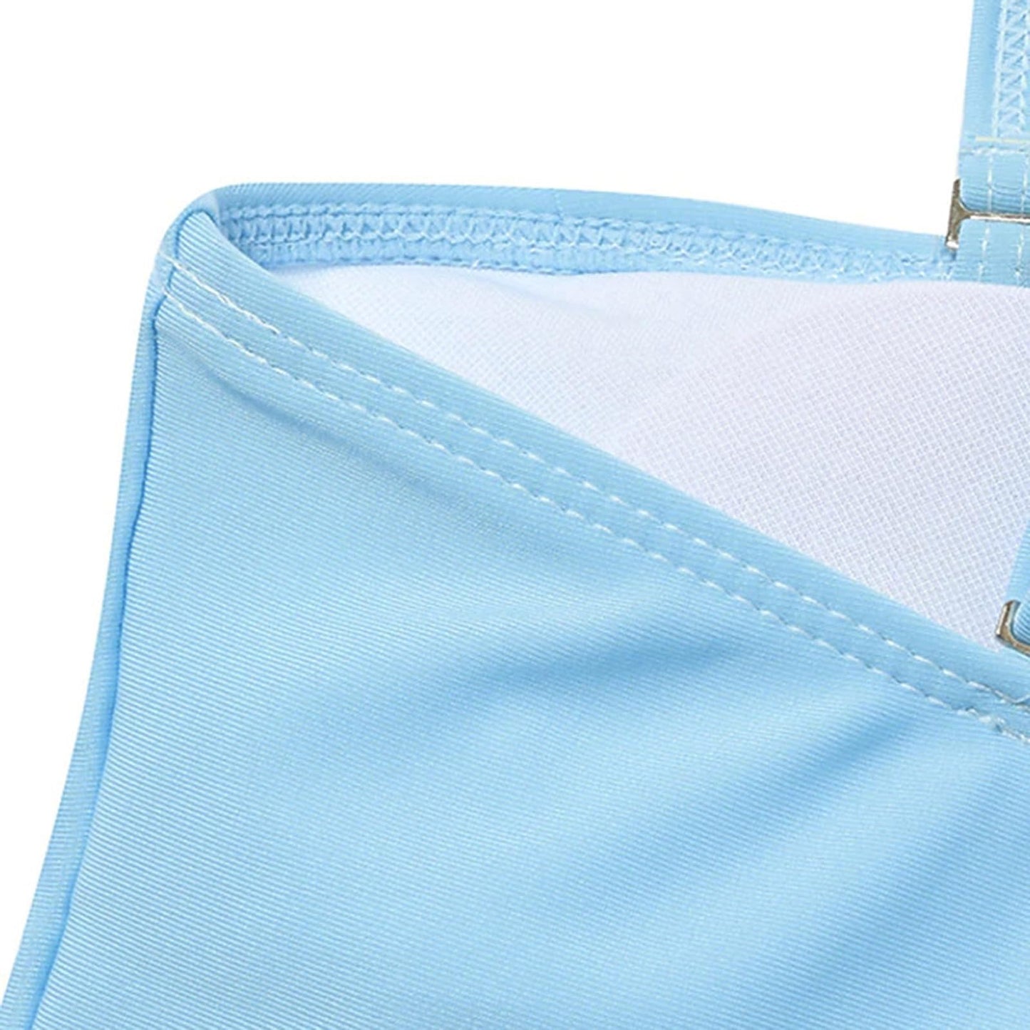 JEUROT 2 Piece Bandeau Swimsuits for Women Strapless Bathing Suits Tummy Control Flowy Swimwear with High Waisted Bottom Swim Suits 2024 Beach Vacation Outfits (Light Blue, XXL)