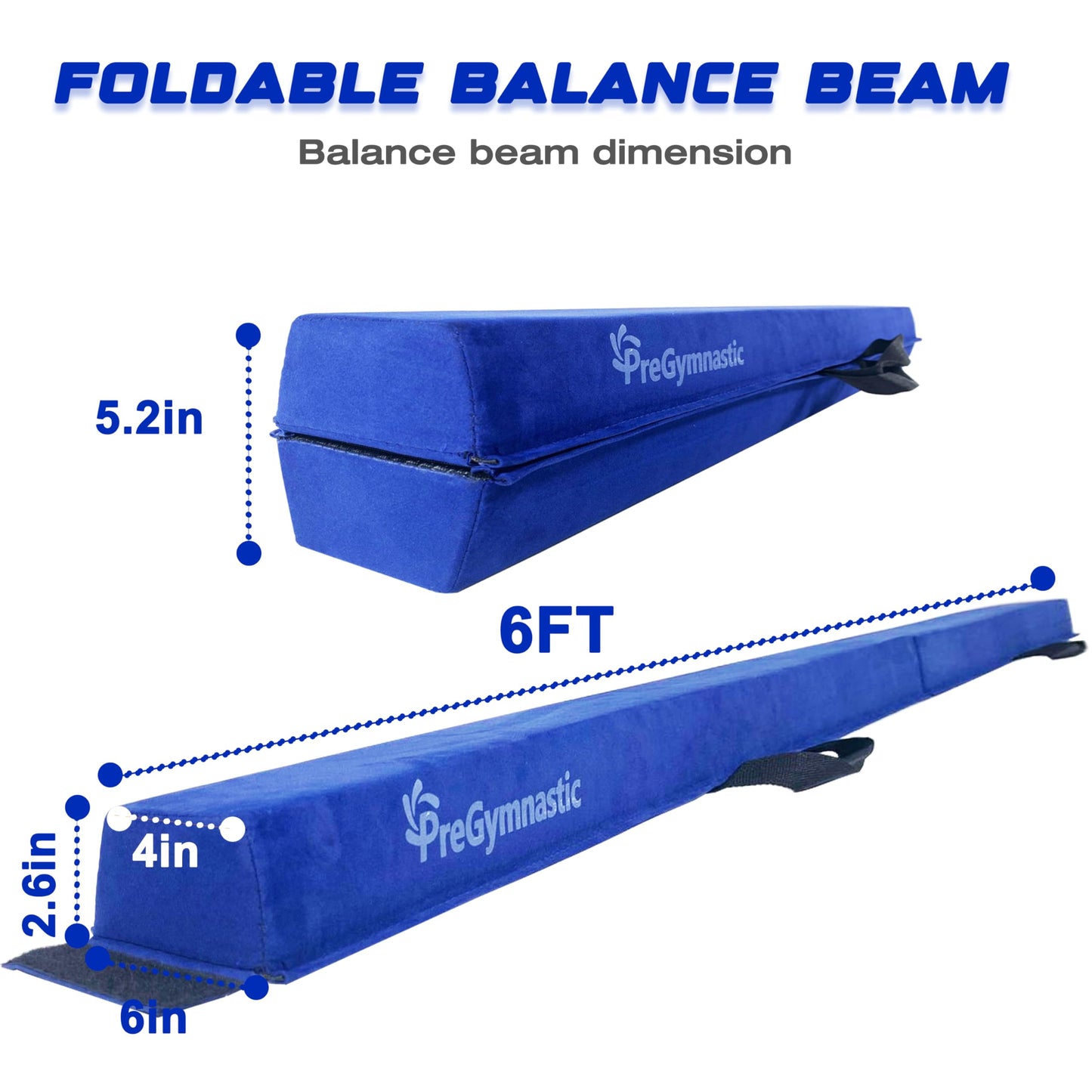 PreGymnastic 6FT/8FT/9.5FT Folding Balance Beam for Kids 3-12,Foldable Gymnastics Floor Beam-Extra Firm Suede Cover with Carry Bag for Home-Gym Equipment for Toddler Teenage (Blue, 6FT)
