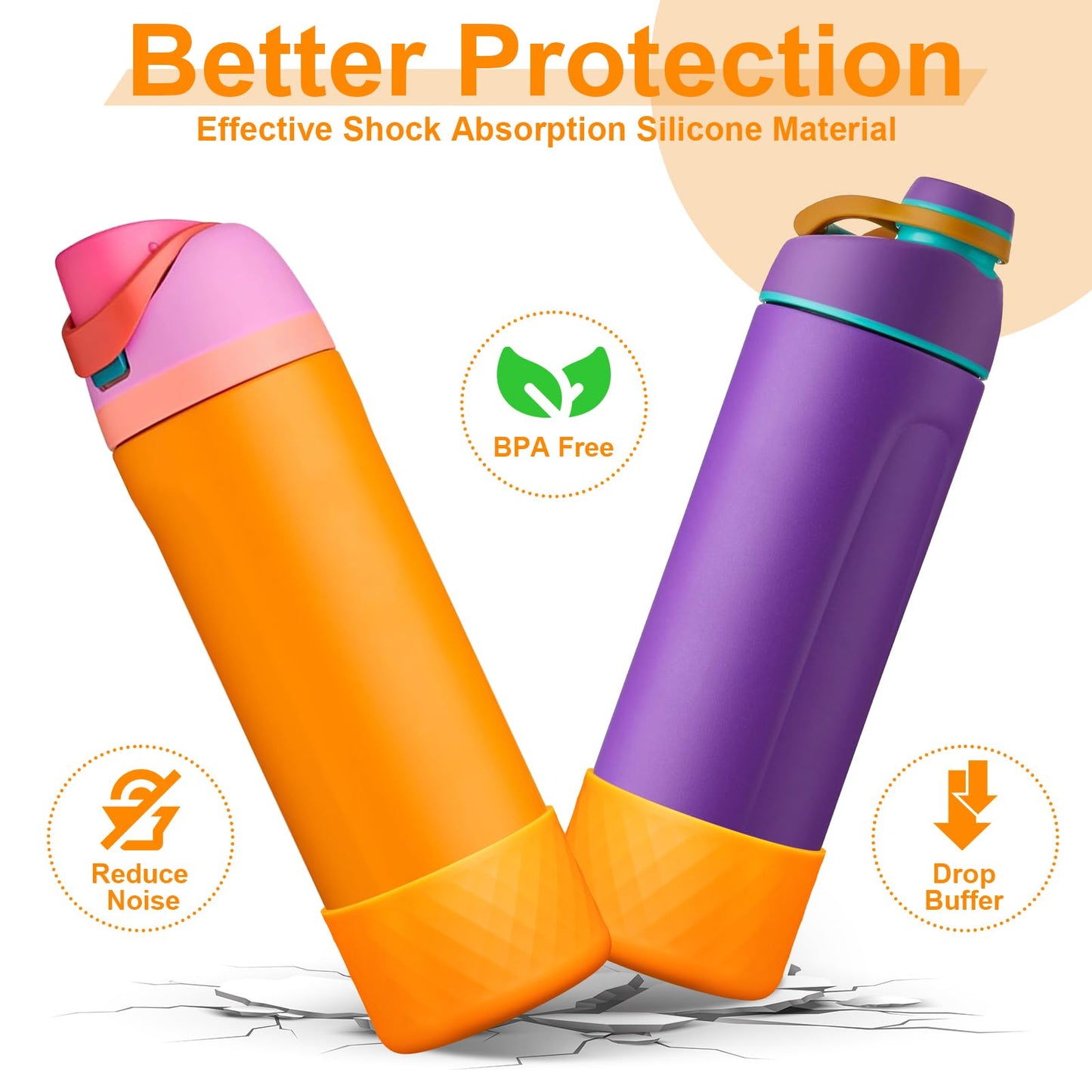 Alwenid 2PCS Silicone Water Bottle Boot for Owala 24 Oz, Anti-Slip Protective Sleeve Bottom Bumper Protector for FreeSip, Twist, and Flip Stainless Steel Water Bottles (Orange)