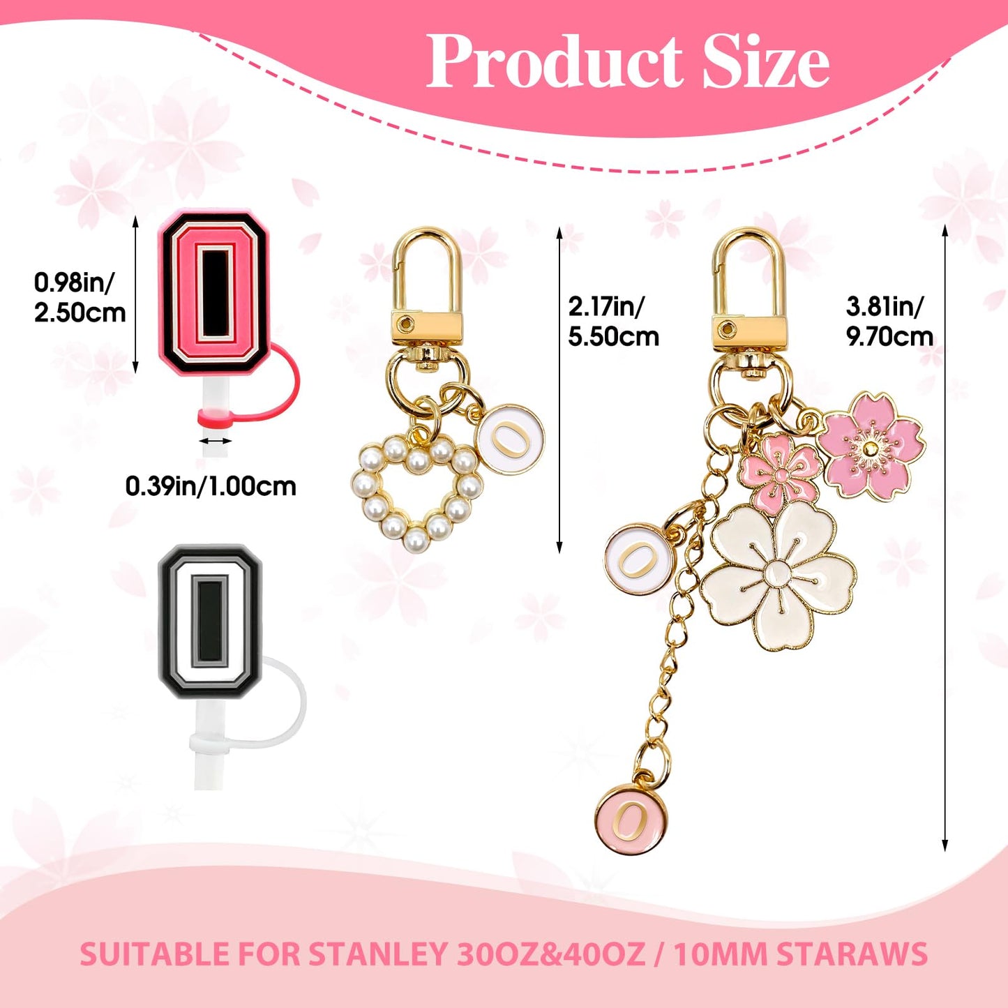 Lingdeer Water Bottle Handle with 2Pcs Letter Charms & 2Pcs Personalized Initial Straw Cover Toppers, Water Bottle Holder Lanyard Sling Carrier Strap, Suitable for 30&40 Oz Stanley Cup Accessories (O)