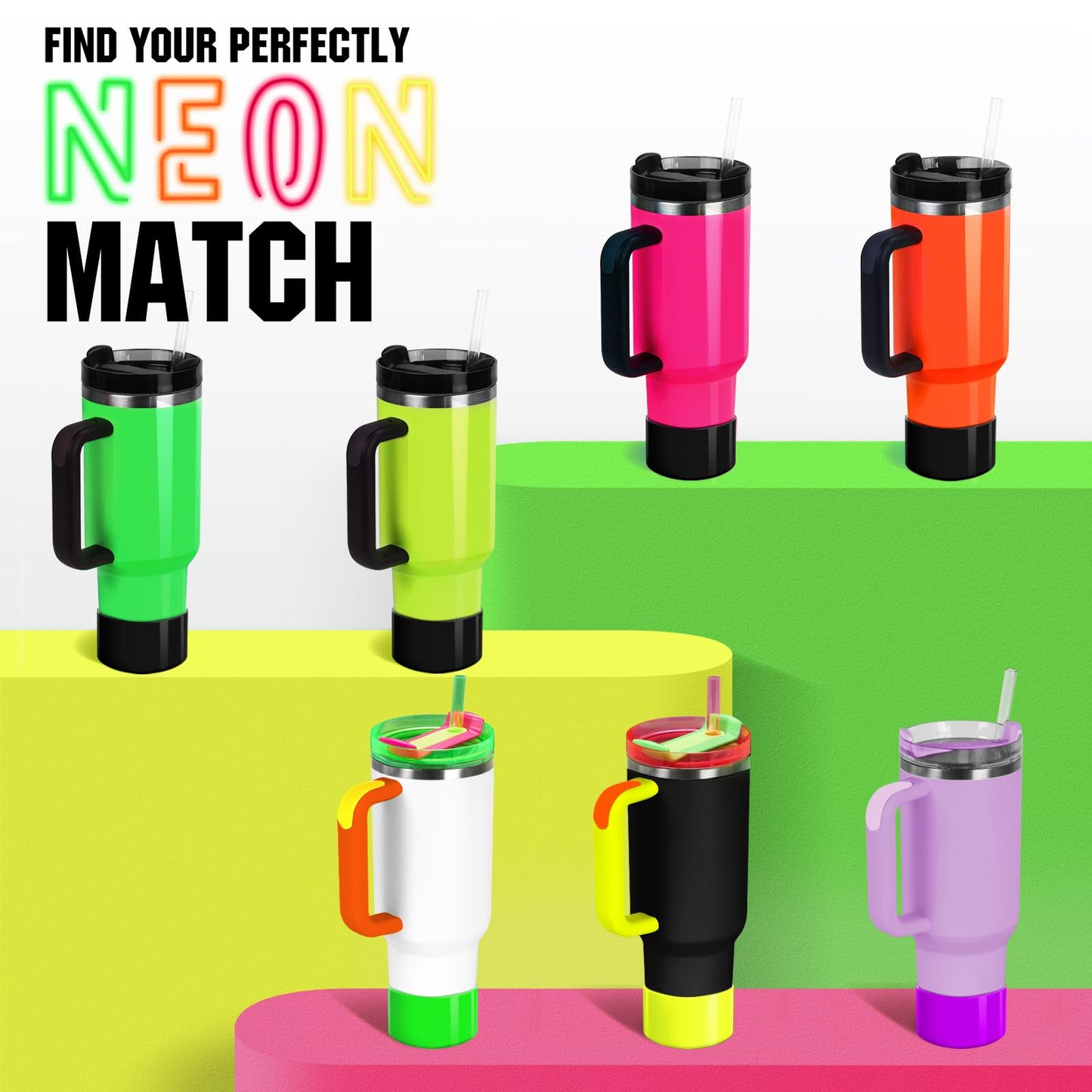 Neon Protective Silicone Boot for Stanley Cup 20-40oz, Hydro Flask 12-24oz & Simple Modern 20-40oz, Antislip Sleeve Cover Neon for More Tumblers & Water Bottles with 2.8-2.95" Base, Neon Black