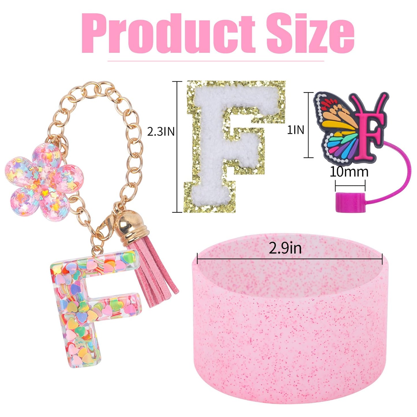 LA KEN DU Use for Stanley Cup Accessories Charms 40oz 30oz,Compatible with Stanley Cup Letter Charms for Handle Silicone Boot,Straw Cover Topper & Sticker(F)