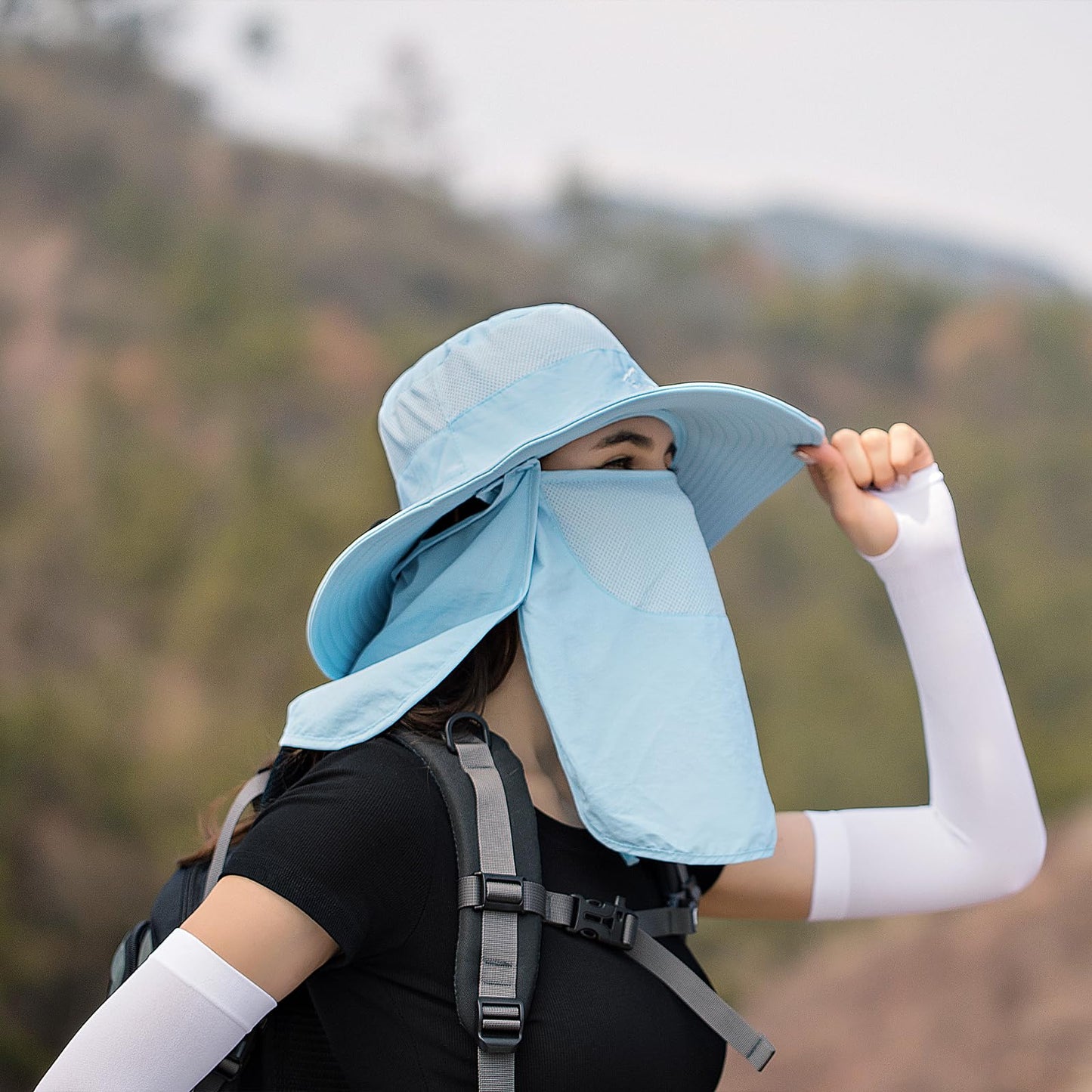 Sun Hats for Men Women Fishing Hat UPF 50+ Breathable Wide Brim Summer UV Protection Hat with Face Cover & Neck Flap
