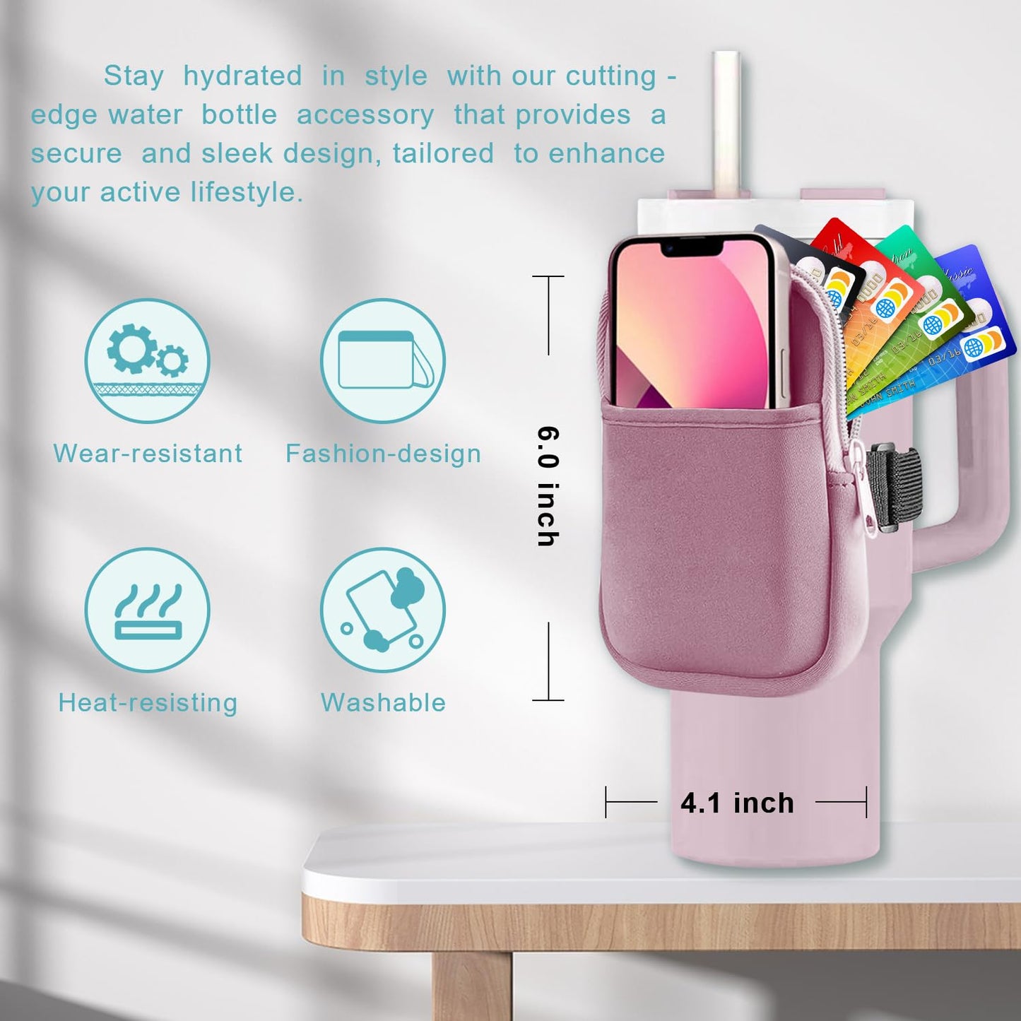 Multifunctional Water Bottle Pouch for Stanley Cups with Adjustable Strap, Gym Accessories for Women, Sports Water Bottle Accessories, Tumbler Pouch for Cards, Keys, Wallet, Earphone, etc