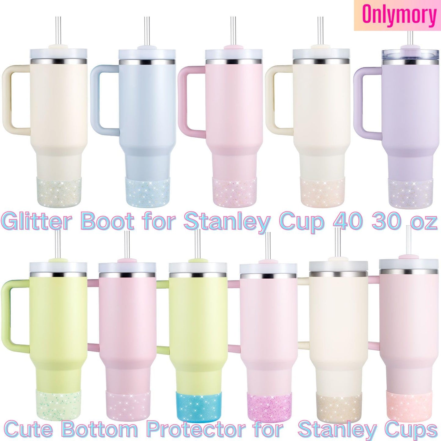 Silicone Boots for Stanley Cup 20-40 OZ, Glitter Boot for Stanley IceFlow 20 30 OZ, Bottom Protector Sleeve for Hydroflask 12-24 OZ Sports Water Bottle Boot Accessories (Clear Peach Pink)