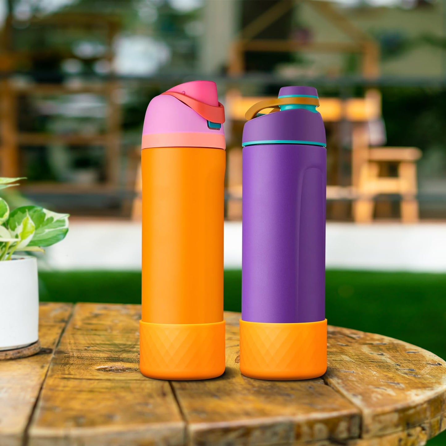 Alwenid 2PCS Silicone Water Bottle Boot for Owala 24 Oz, Anti-Slip Protective Sleeve Bottom Bumper Protector for FreeSip, Twist, and Flip Stainless Steel Water Bottles (Orange)