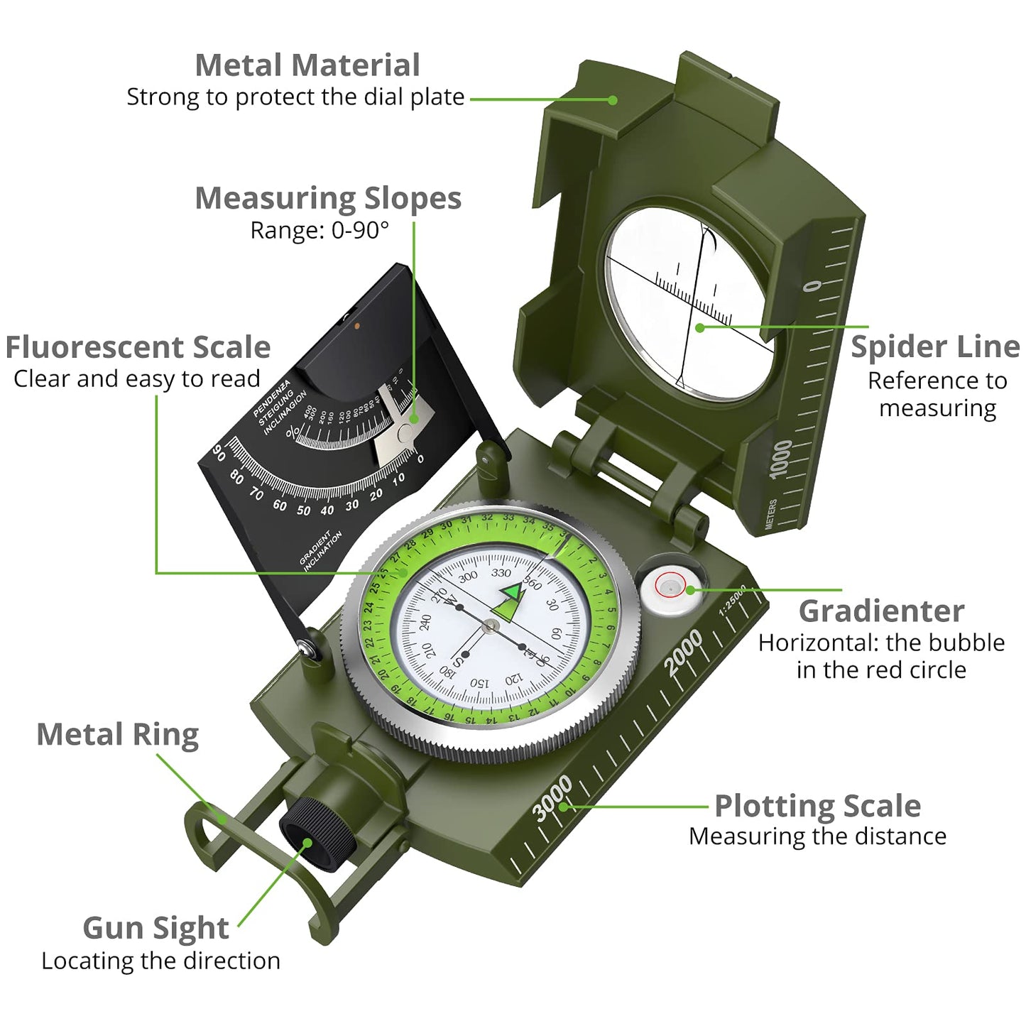 Proster IP65 Hiking Compass Waterproof Compass - Metal Compass Camping Compass with Sighting Clinometer with Carry Bag for Camping Hunting Hiking Geology Activities