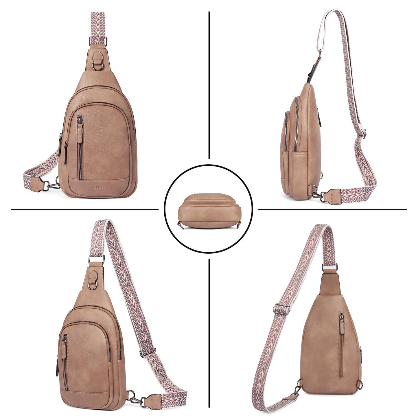 CLUCI Sling Bag for Women Leather Cross Body Bag for Woman Crossbody Bag Large Sling Backpack for Travel Hiking Cycling