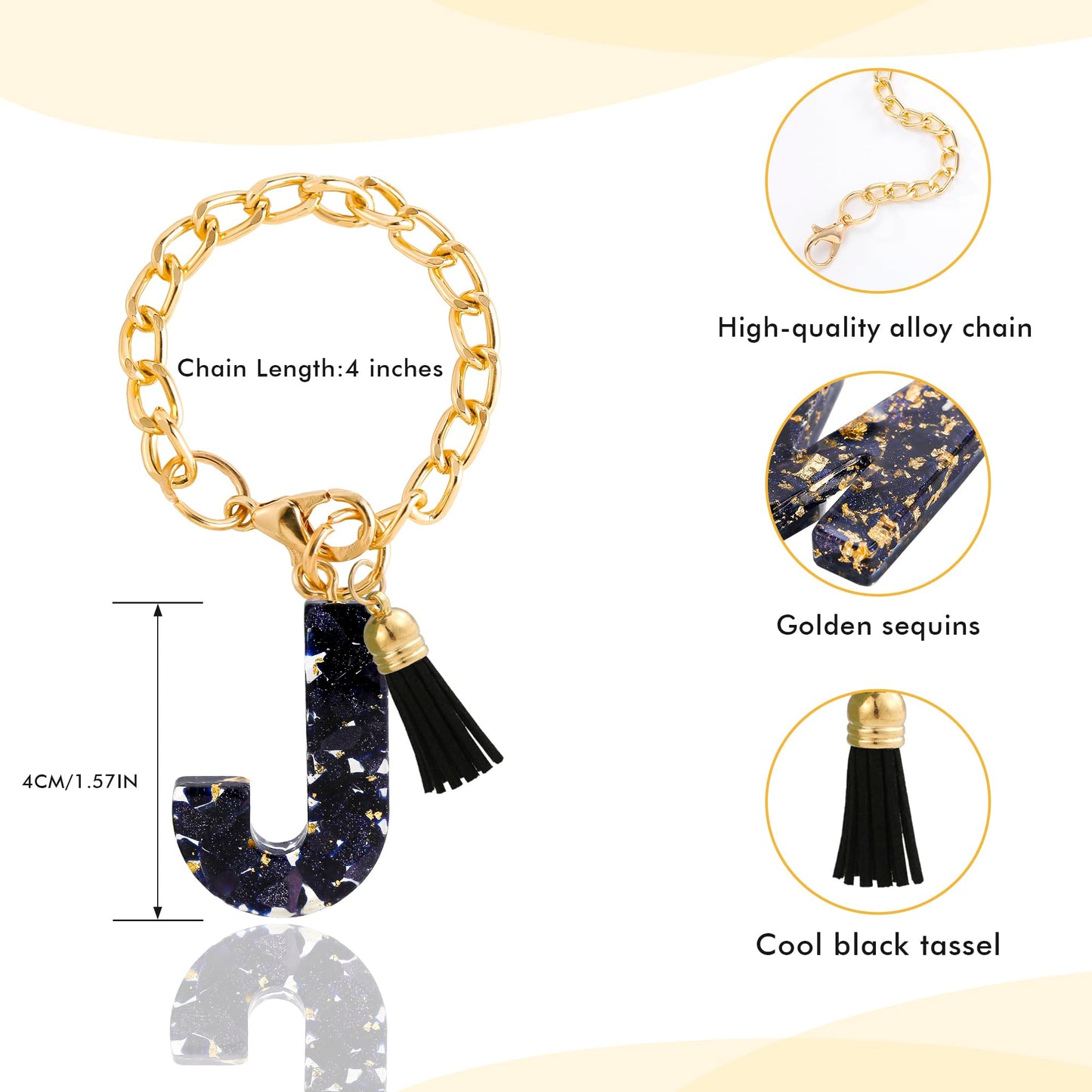 Letter Charm Accessories for Stanley Cup 1 PCS Cute Initial Keychain Handle Charm for Stanley Tumbler for Women Black Letter J
