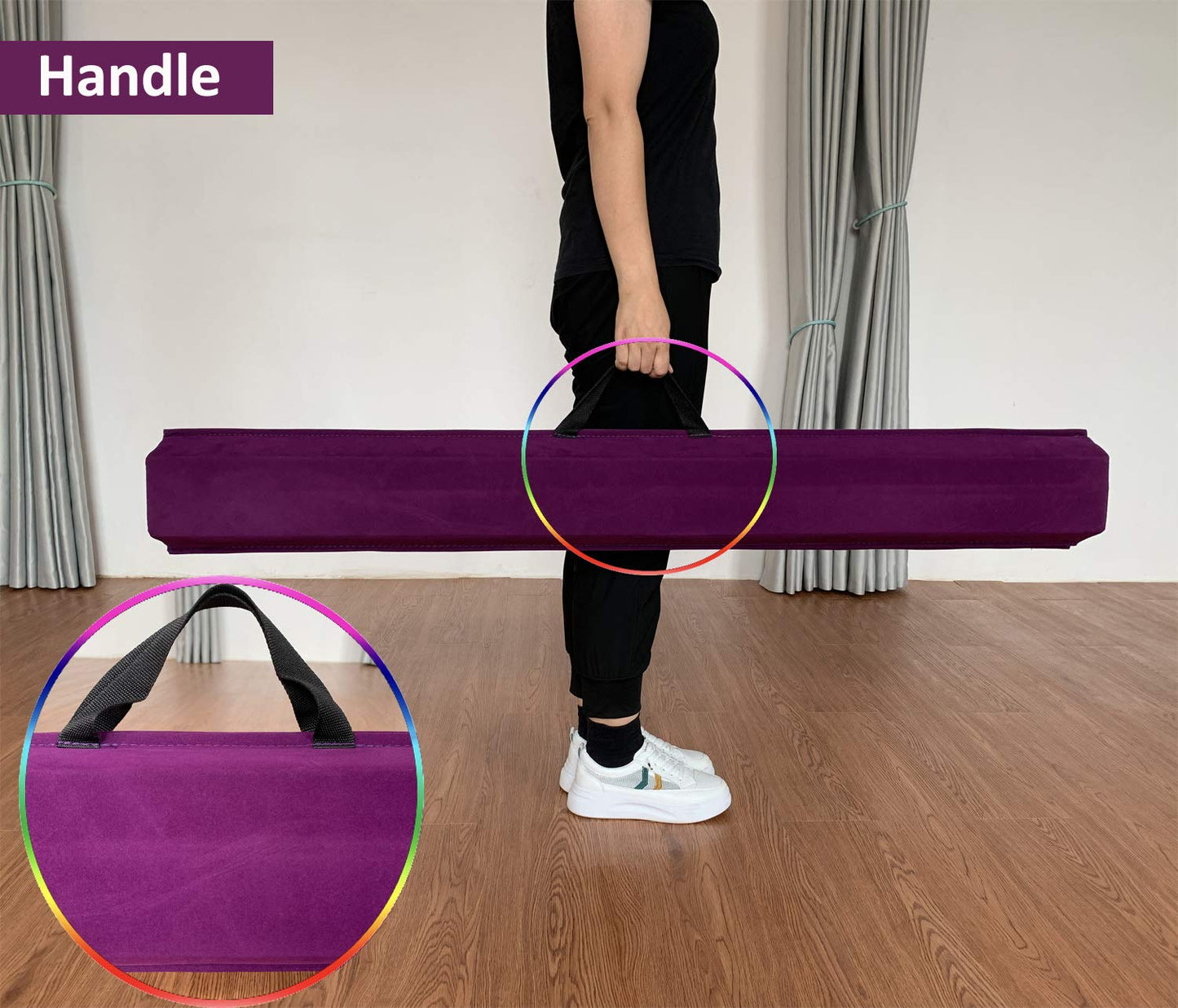 Marfula 6 FT / 8 FT / 9 FT Gymnastics Balance Beam Foam Folding Floor Beam - Extra Firm - Suede Cover - Anti Slip Bottom with Carry Bag For Kids/Adults Home Use (Purple, 6 FT)