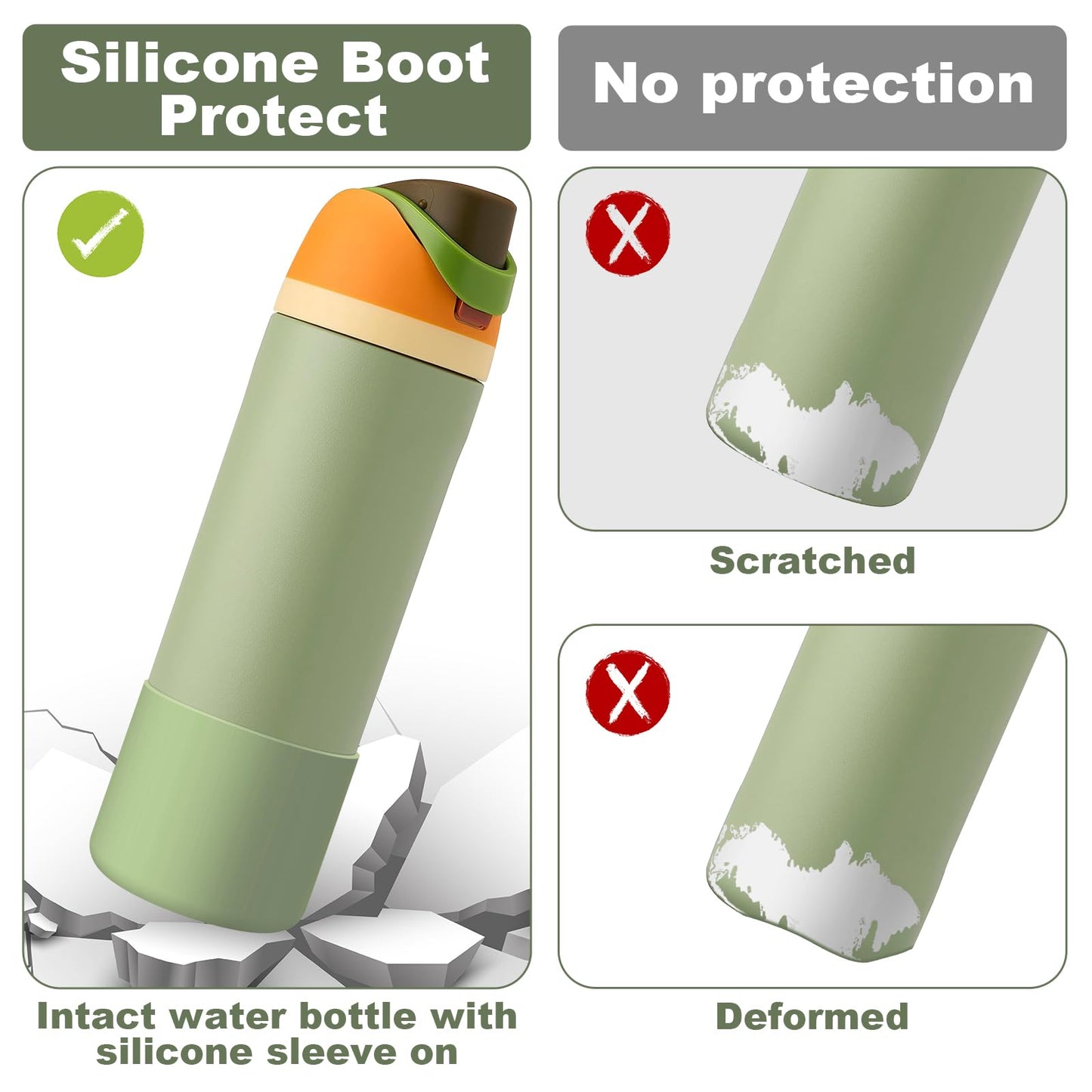 Alwenid 2PCS Silicone Water Bottle Boot for Owala 24 Oz, Anti-Slip Protective Sleeve Bottom Bumper Protector for FreeSip, Twist, and Flip Stainless Steel Water Bottles (Mint)