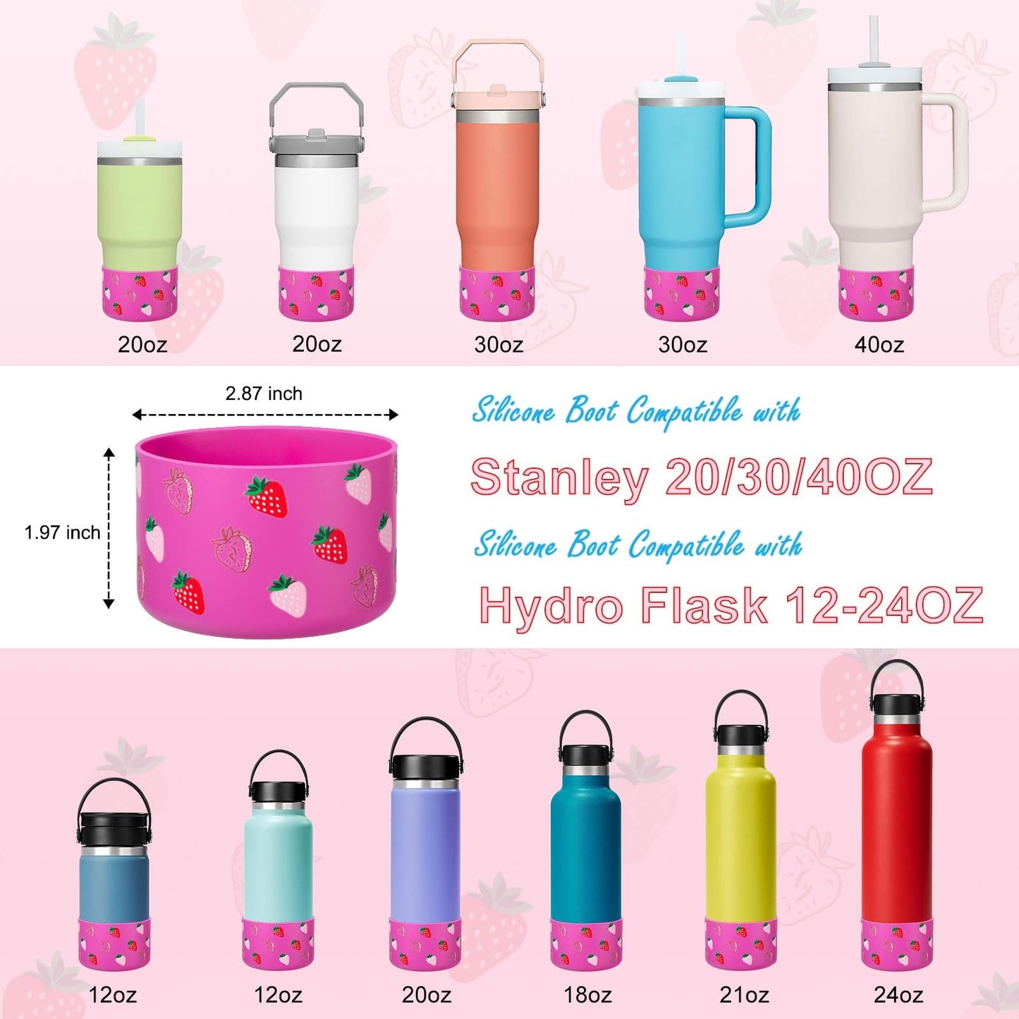 Onlymory Silicone Boots for Stanley Cup 40 30 20 OZ, Protective Bottom Boot for Stanley IceFlow 20OZ 30OZ, Sleeve Cover Protector for Hydroflask 12-24 oz Sports Water Bottle Stanley Cup Accessories