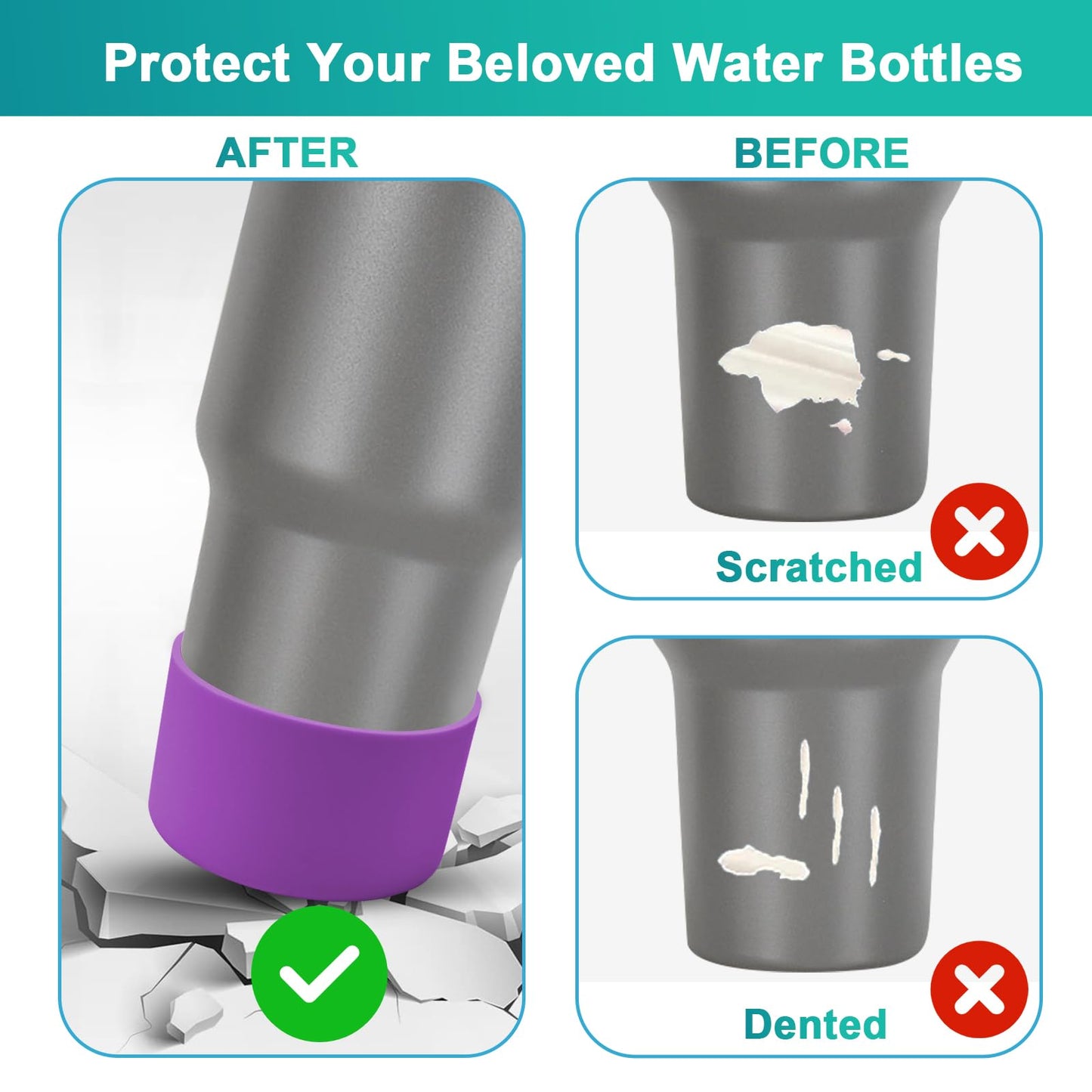 4Pack Silicone Boot for Stanley 40oz Quencher Adventure &Stanley IceFlow 30oz 20oz &Hydro Flask 12-40oz, Protective Cup Bottom Sleeve Cover Compatible with Stanley Cup Accessories (Purple)