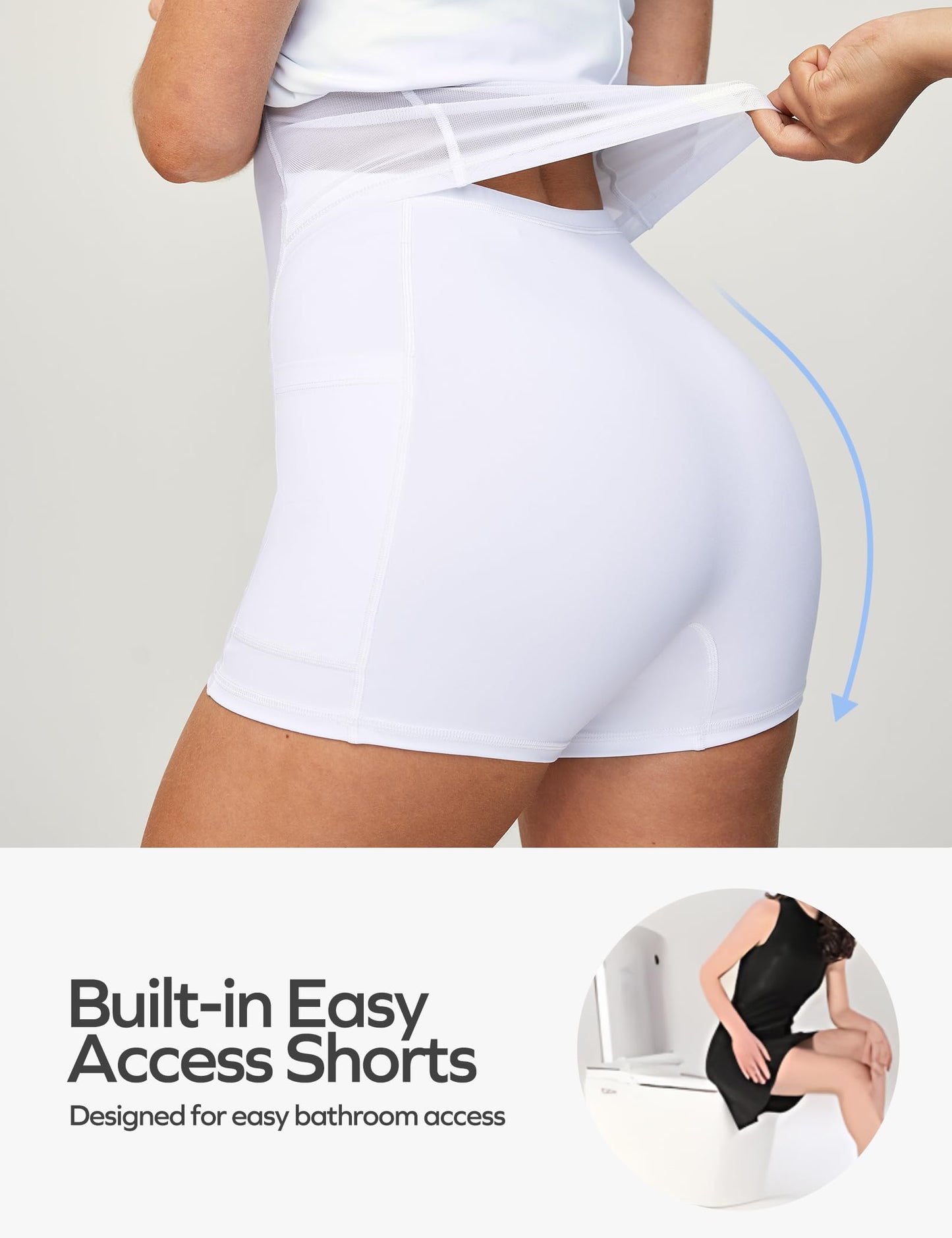 Ewedoos Tennis Dress Womens Athletic Dress Built-in Easy Peezy Shorts & Bra High Neck Adjustable Straps Workout Dresses White