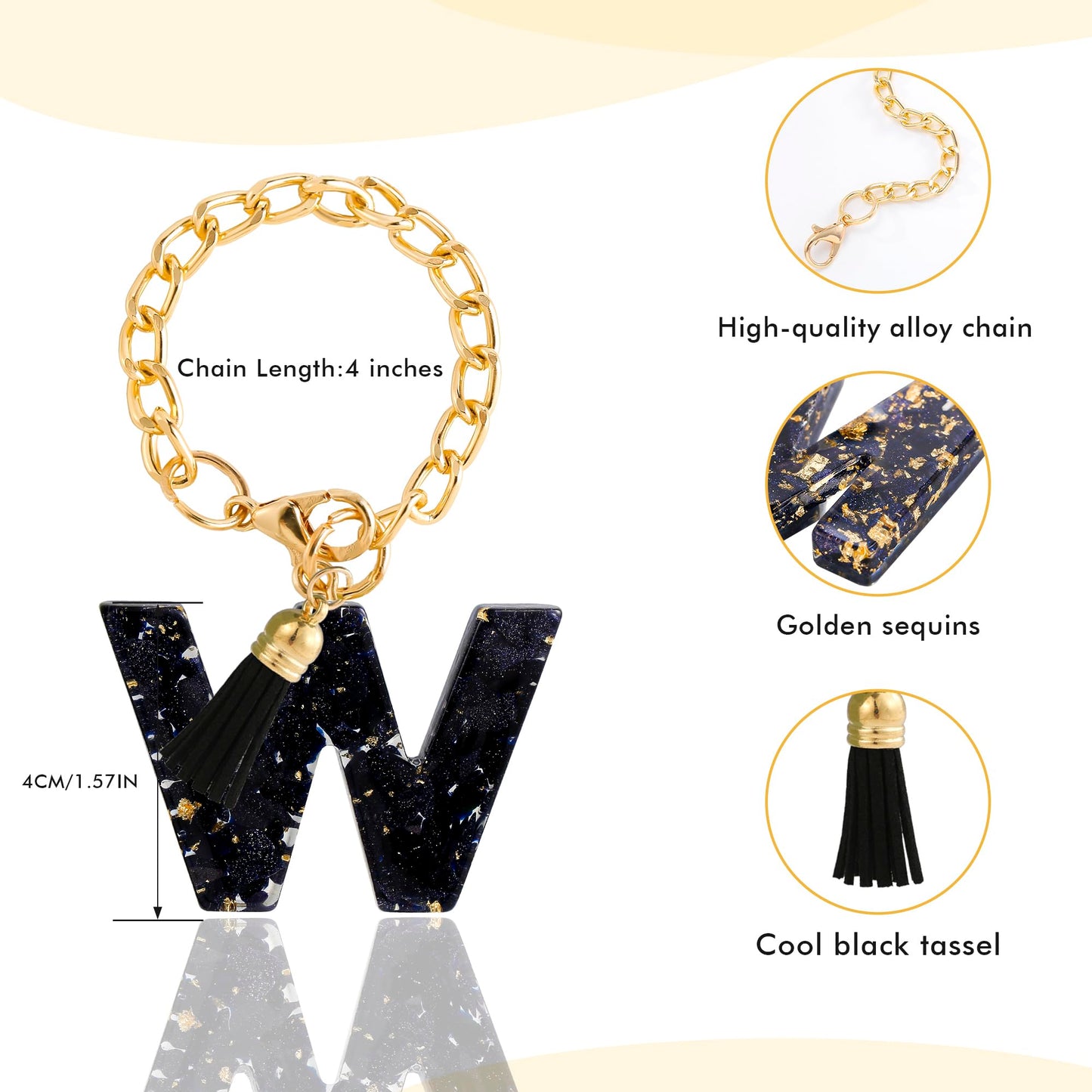 Letter Charm Accessories for Stanley Cup 1 PCS Cute Initial Keychain Handle Charm for Stanley Tumbler for Women Black Letter W