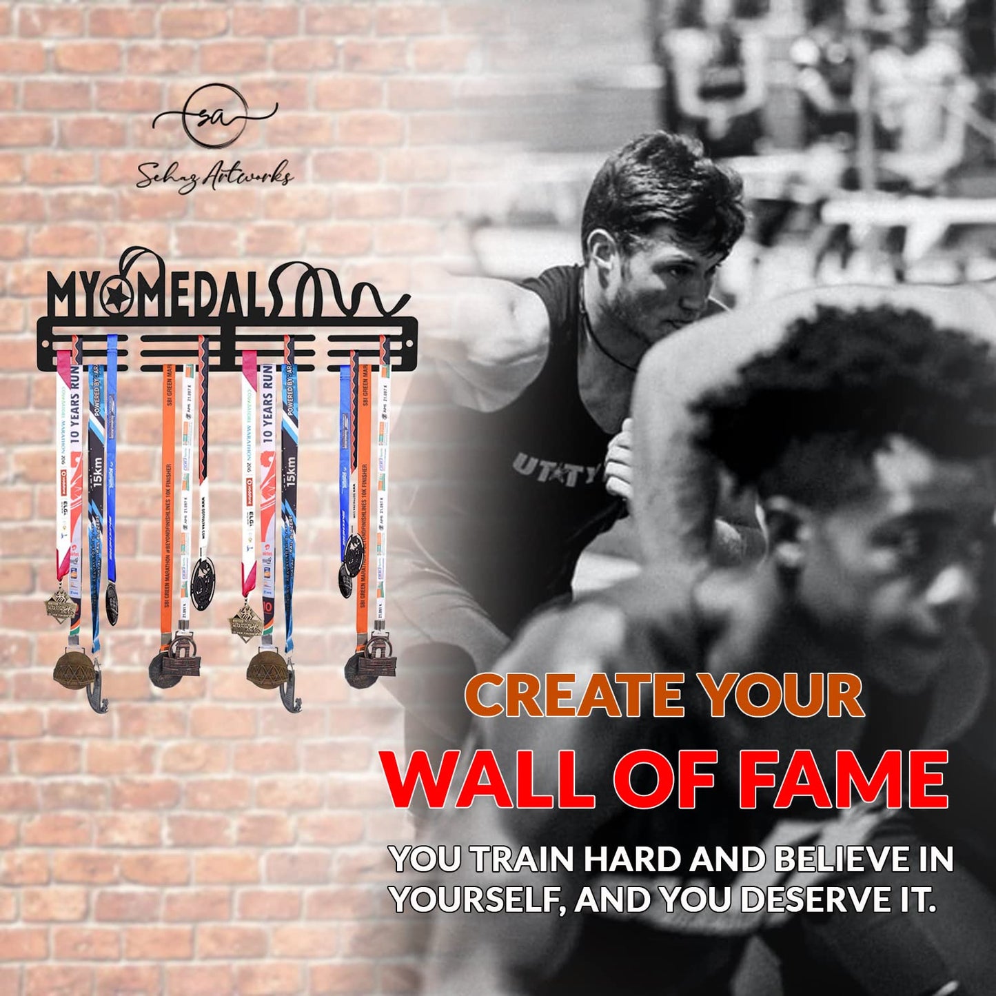 SEHAZ ARTWORKS Medal Hanger Display | Medal Holder Display | Medal Display Hanger | Medal Holder Wall (Holds Upto 30-40 Medals) My Medal Black