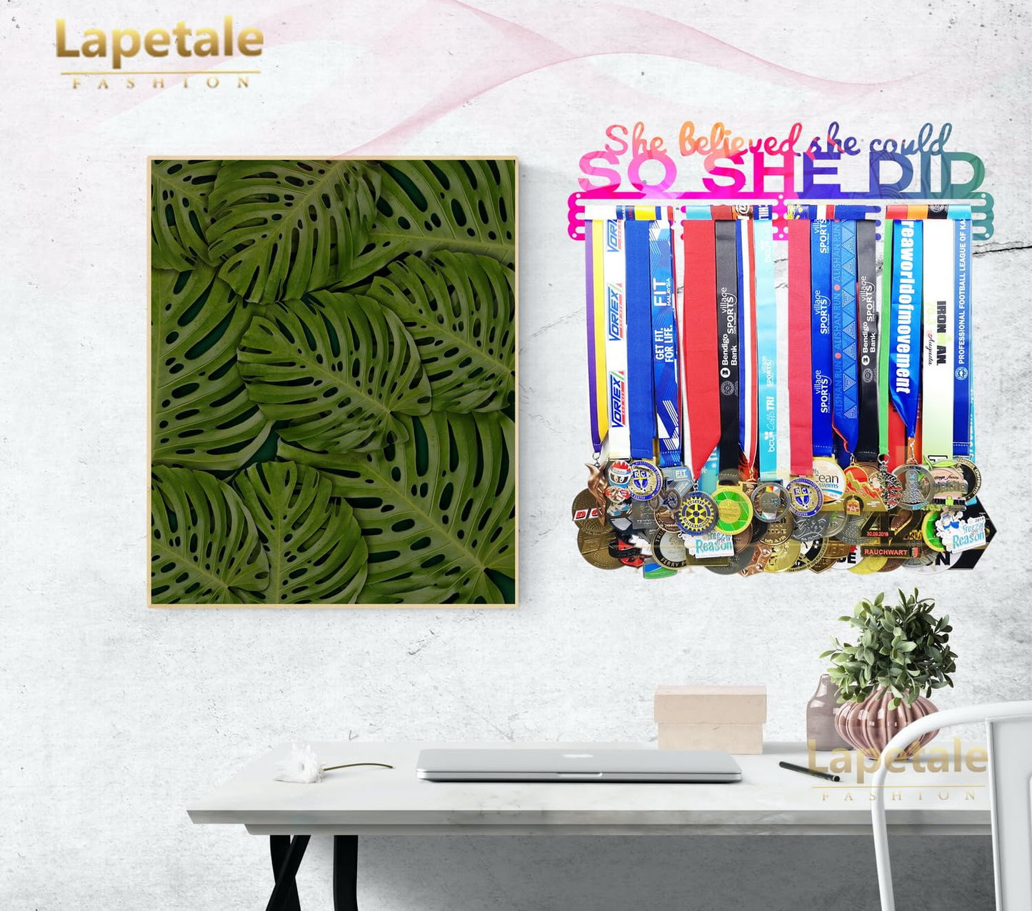 Lapetale Fashion Medal Hanger Holder Display Wall Rack Frame Shelf in 16" long-Medal Hanger Awards Ribbon Cheer,gymnastics,soccer,softball Holder Display Custom Rack for Sports Medals Easy to Install