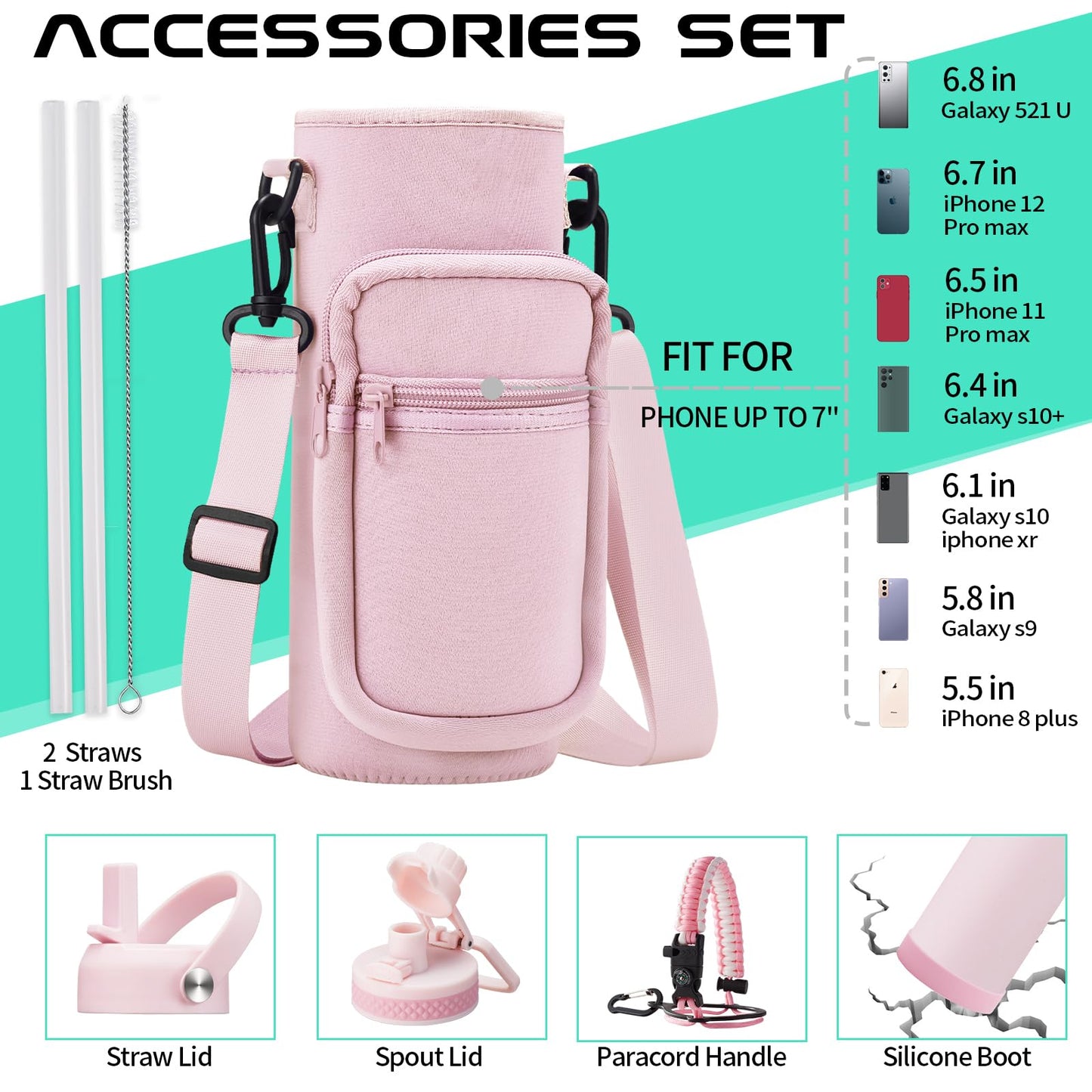 32 OZ Water Bottles with Straw, Storage Carrier Bag, Paracord Handle & Chug Lid, BPA-free Vacuum Insulated Water Bottle 32oz, Keep Cold 48Hrs & Hot 24Hrs, Stainless Steel Hydro Sports Office Travel