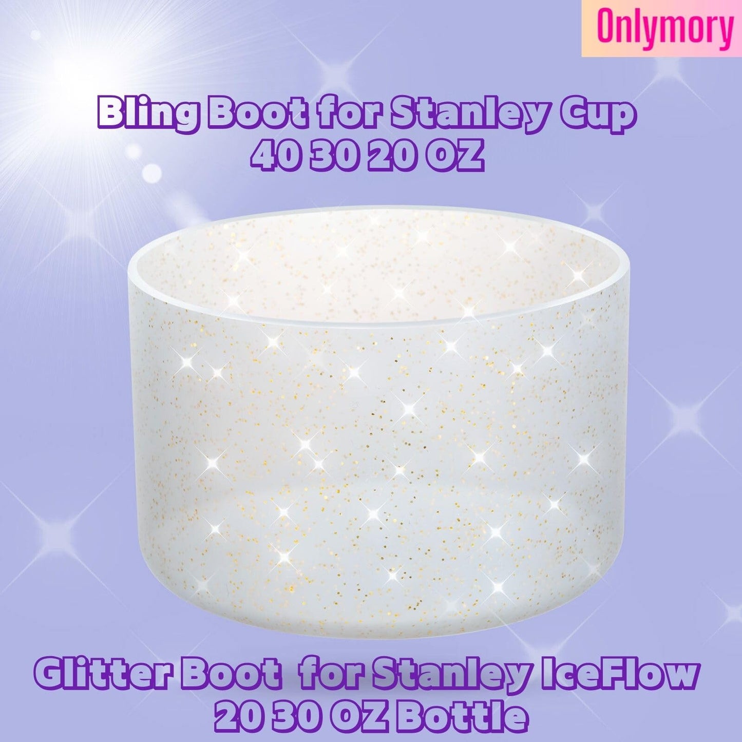 Silicone Boots for Stanley Cup 20-40 OZ, Glitter Boot for Stanley IceFlow 20 30 OZ, Bottom Protector Sleeve for Hydroflask 12-24 OZ Sports Water Bottle Boot Accessories (Ash Glitter Gold)