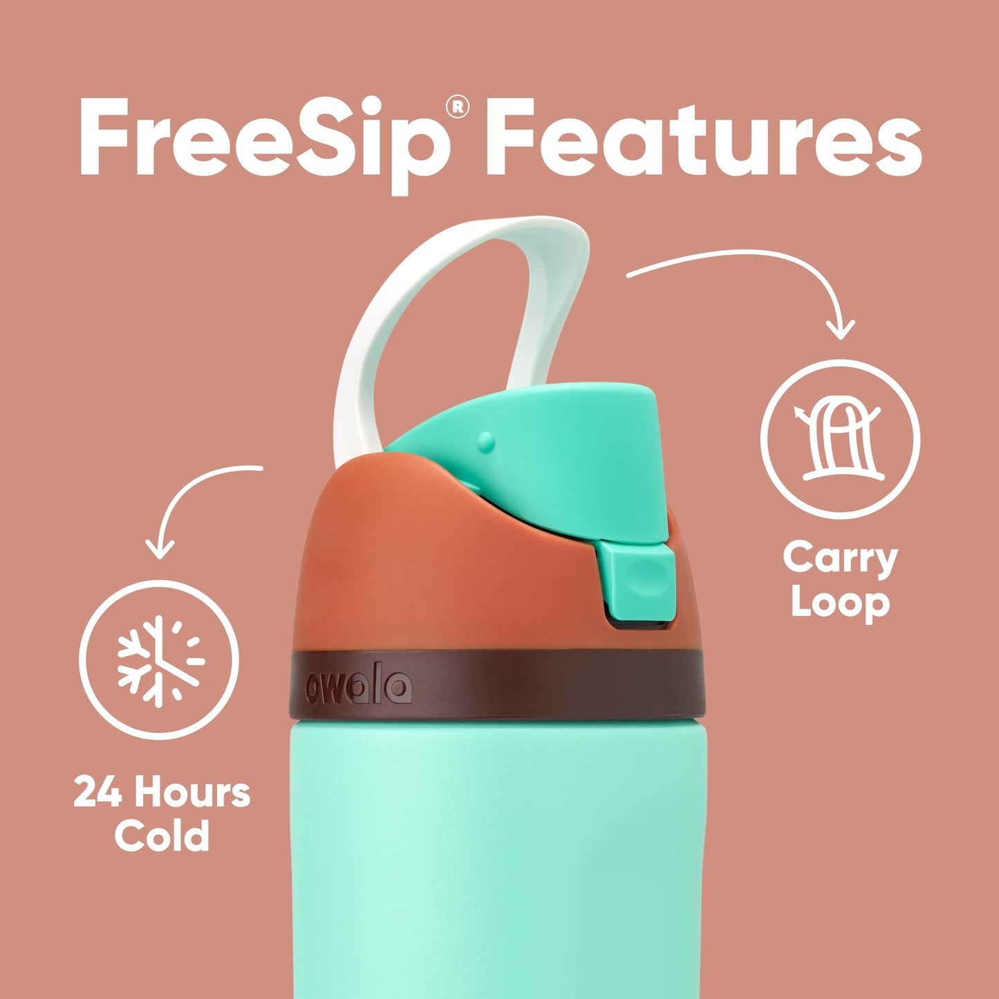 Owala Kids FreeSip Insulated Stainless Steel Water Bottle with Straw, BPA-Free Sports Water Bottle, Great for Travel, 16 oz, Mint Chocolate