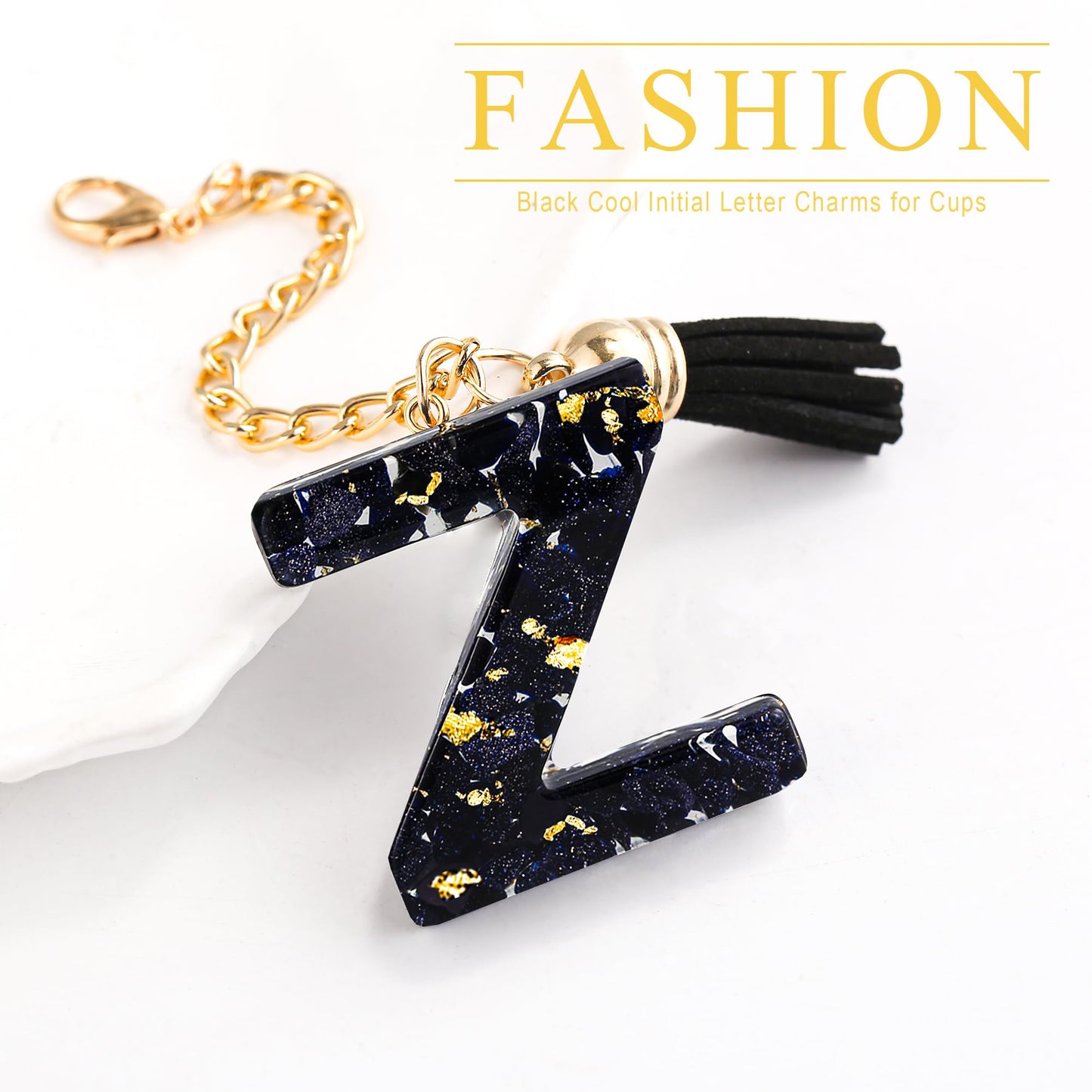 Letter Charm Accessories for Stanley Cup 1 PCS Cute Initial Keychain Handle Charm for Stanley Tumbler for Women Black Letter Z