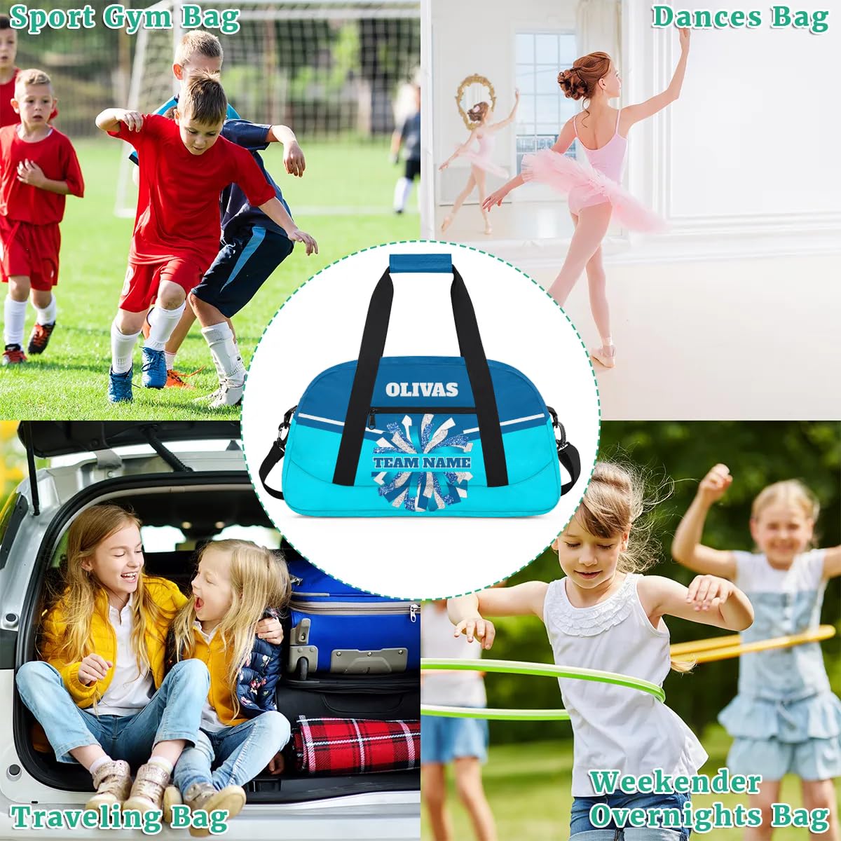 Personalized Cheerleader Bag Dance Bag for Girl, Custom Team Bag Gym Bag Sport Duffel Bag, Weekender Bags Travel Bag for Cheer Team Blue Sliver Cheer
