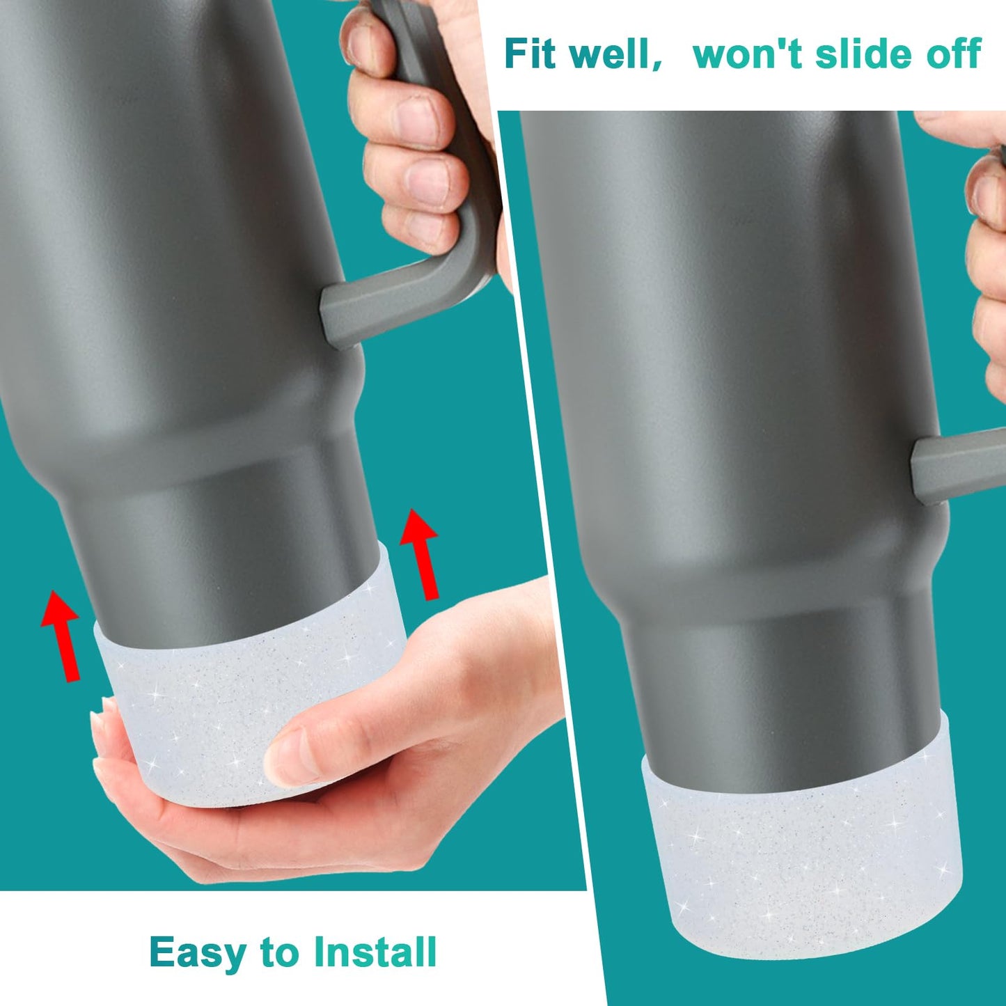 Silicone Cup Boot for 12oz - 40 oz Hydroflask &Stanley 40oz Protective Cup Bottom Sleeve Compatible with Stanley Cup Accessories for All Water Bottles Bottom Diameter of 2.84-3in (Sparkle Silver)