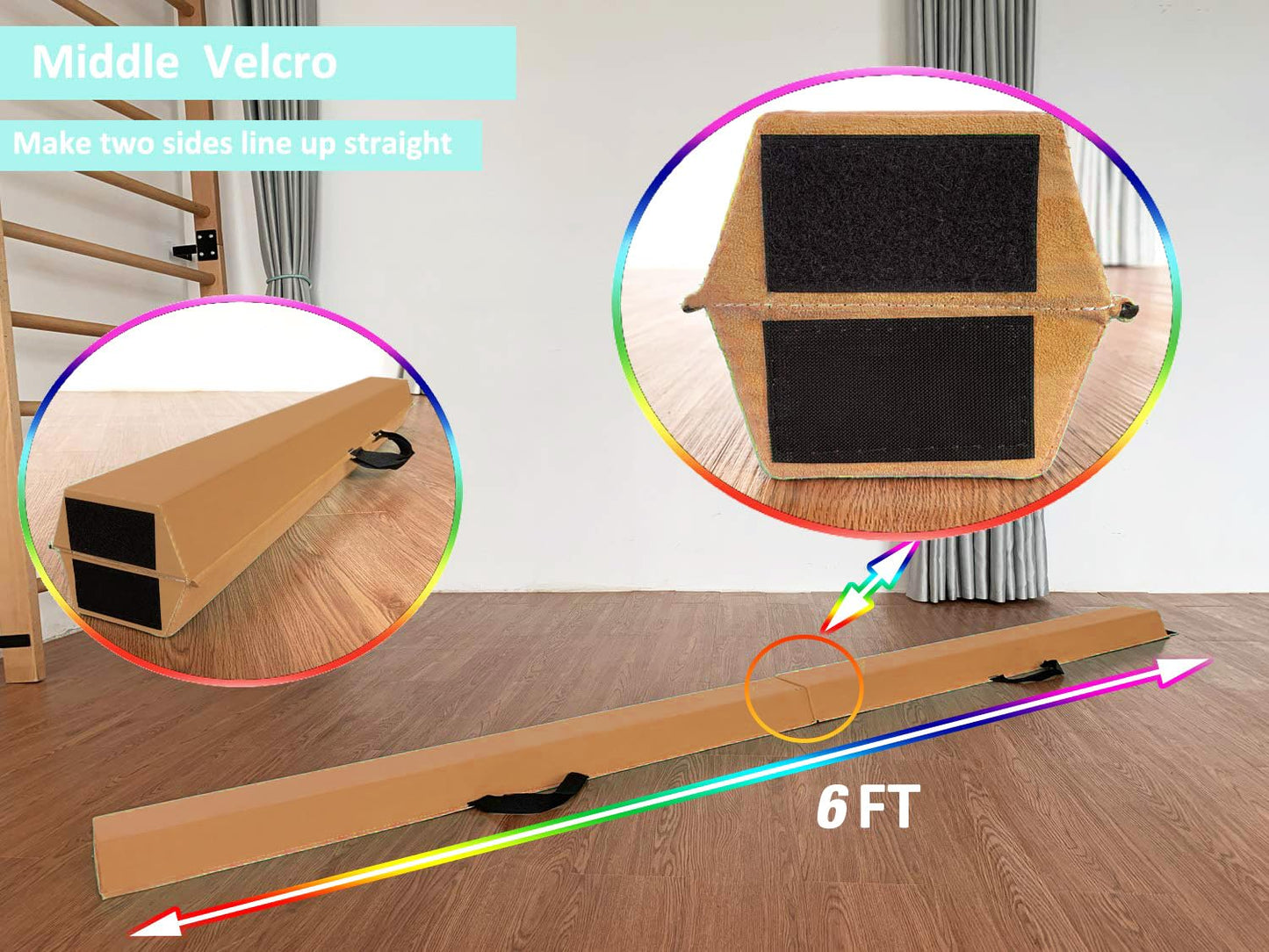 Marfula 6 FT / 8 FT / 9 FT Folding Gymnastics Beam Foam Balance Floor Beam - Extra Firm - Suede Cover - Anti Slip Bottom with Carry Bag For Kids/Adults Home Use