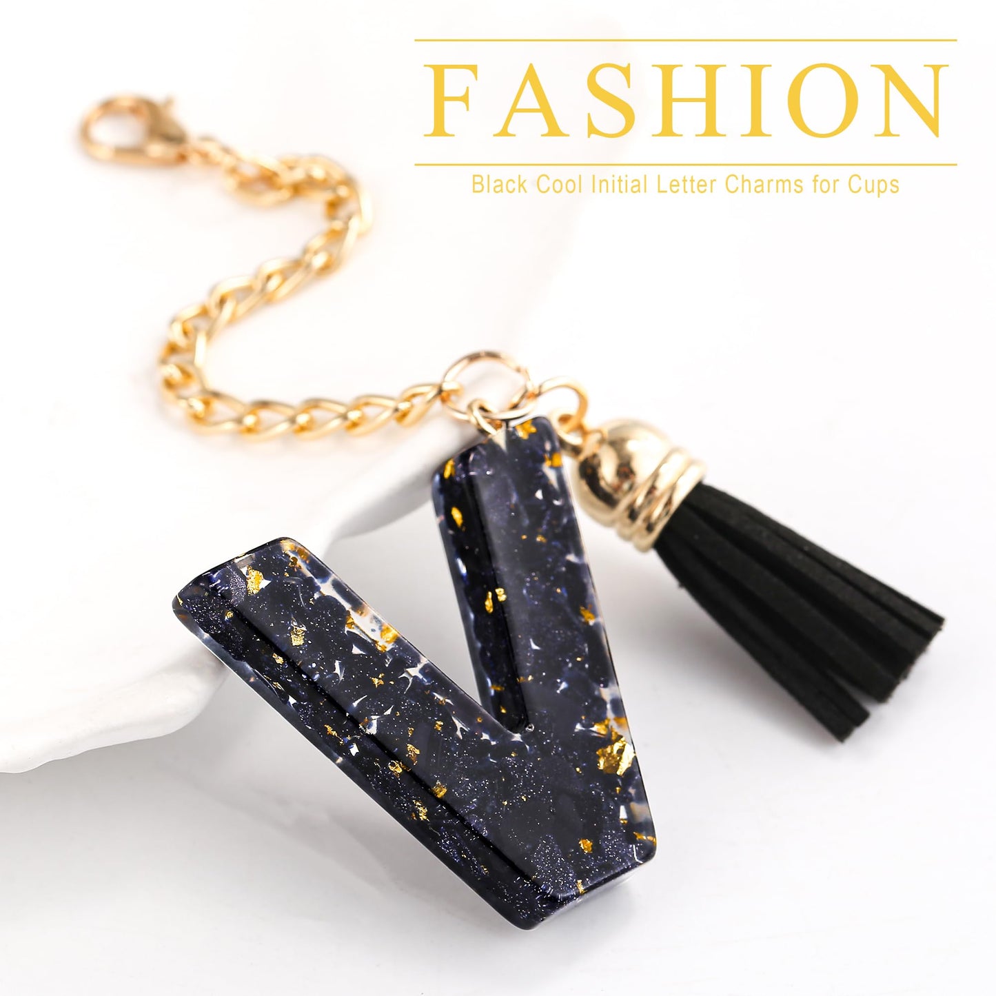 Letter Charm Accessories for Stanley Cup 1 PCS Cute Initial Keychain Handle Charm for Stanley Tumbler for Women Black Letter V