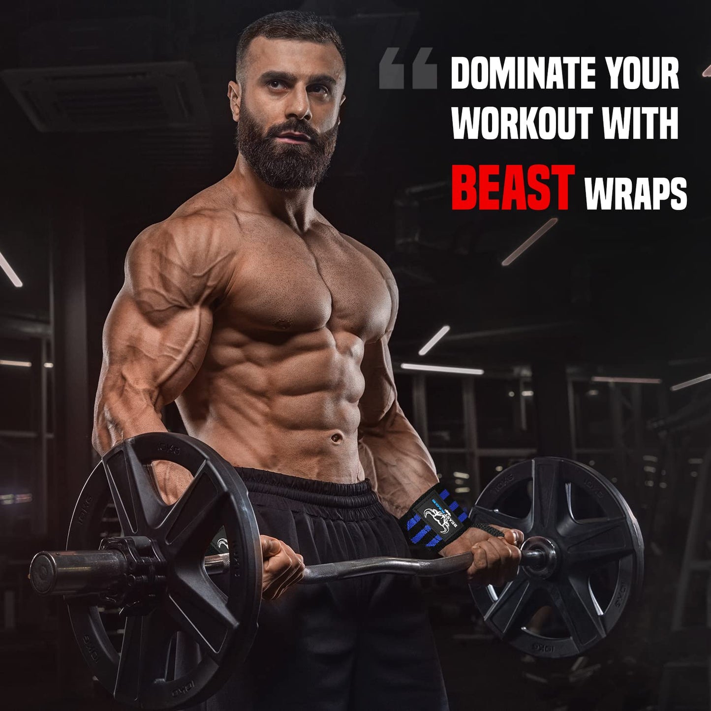 BEAST RAGE® Wrist Wraps for Weightlifting Adjustable Lifting Straps & Wrist Straps with Thumb Loop for Enhanced Gym Support, Wrist Support for Powerlifting, Bodybuilding and Gym workout (Black blue)
