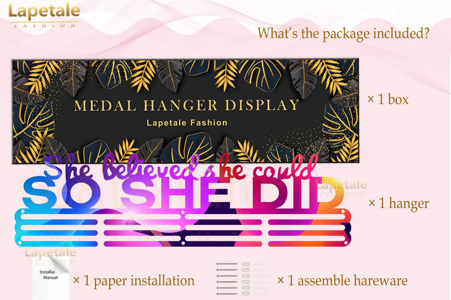 Lapetale Fashion Medal Hanger Holder Display Wall Rack Frame Shelf-Medal Hanger Awards Ribbon Cheer,gymnastics,soccer,softball Easy to Install