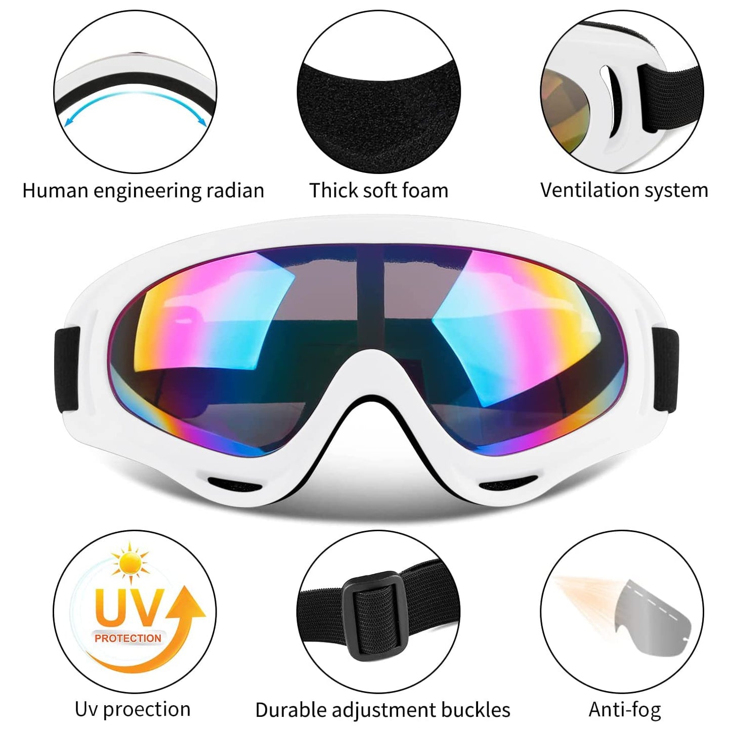 COOLOO Ski Goggles, 2 Pack Snow Goggles Snowboard Goggles for Men Women Kids - UV Protection Foam Anti-Scratch Dustproof