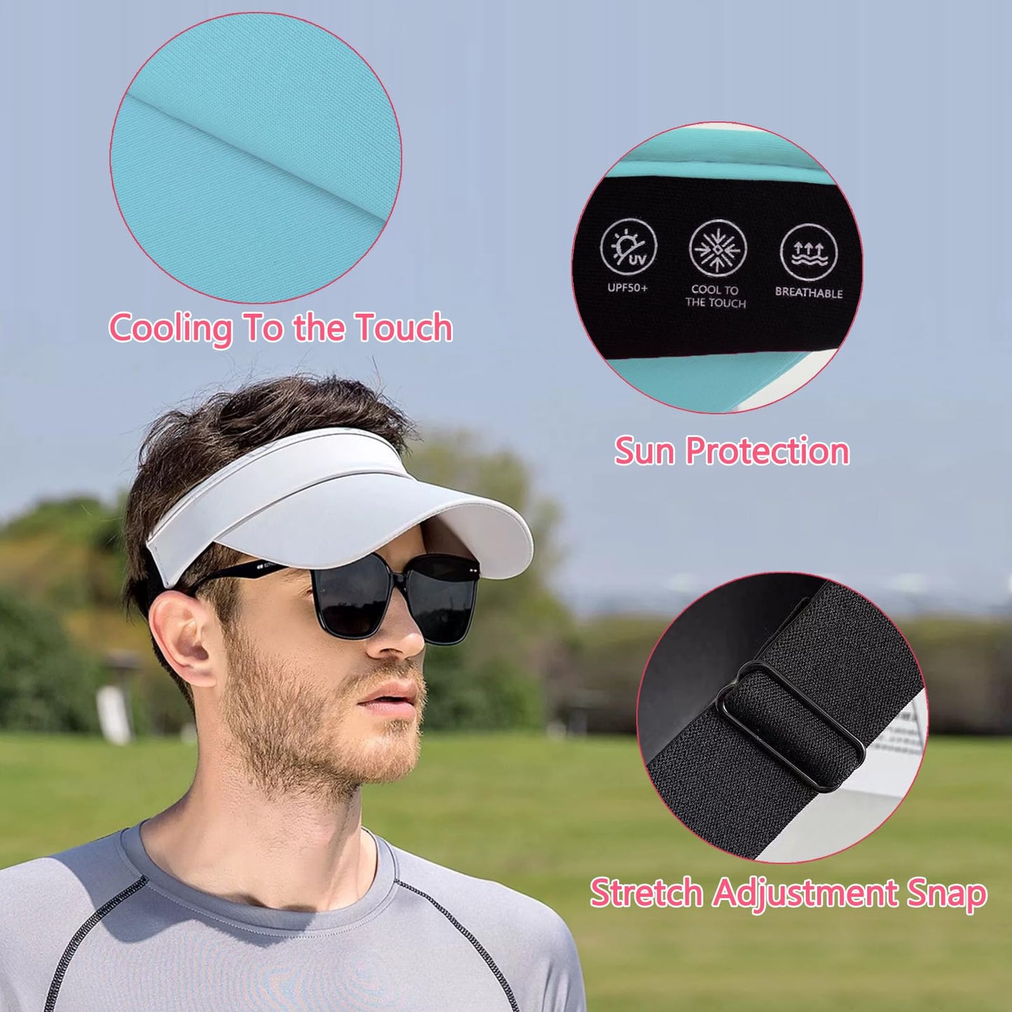Meilzer Men/Women's Visor for Sun Protection UPF50+ Superlite Sport Hats Adjustable Empty Top Baseball Cap for Golf, Running, and Outdoor Activities Wide Brim Cap 2 Pack (Pink, Blue)