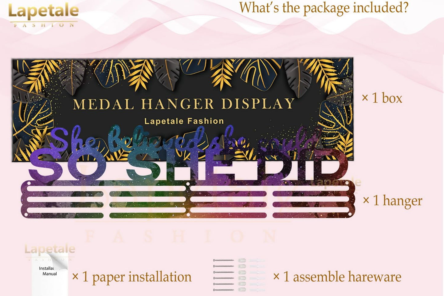 Lapetale Fashion Medal Hanger Holder Display Wall Rack Frame Shelf in 16" long-Medal Hanger Awards Ribbon Cheer,gymnastics,soccer,softball Holder Display Custom Rack for Sports Medals Easy to Install