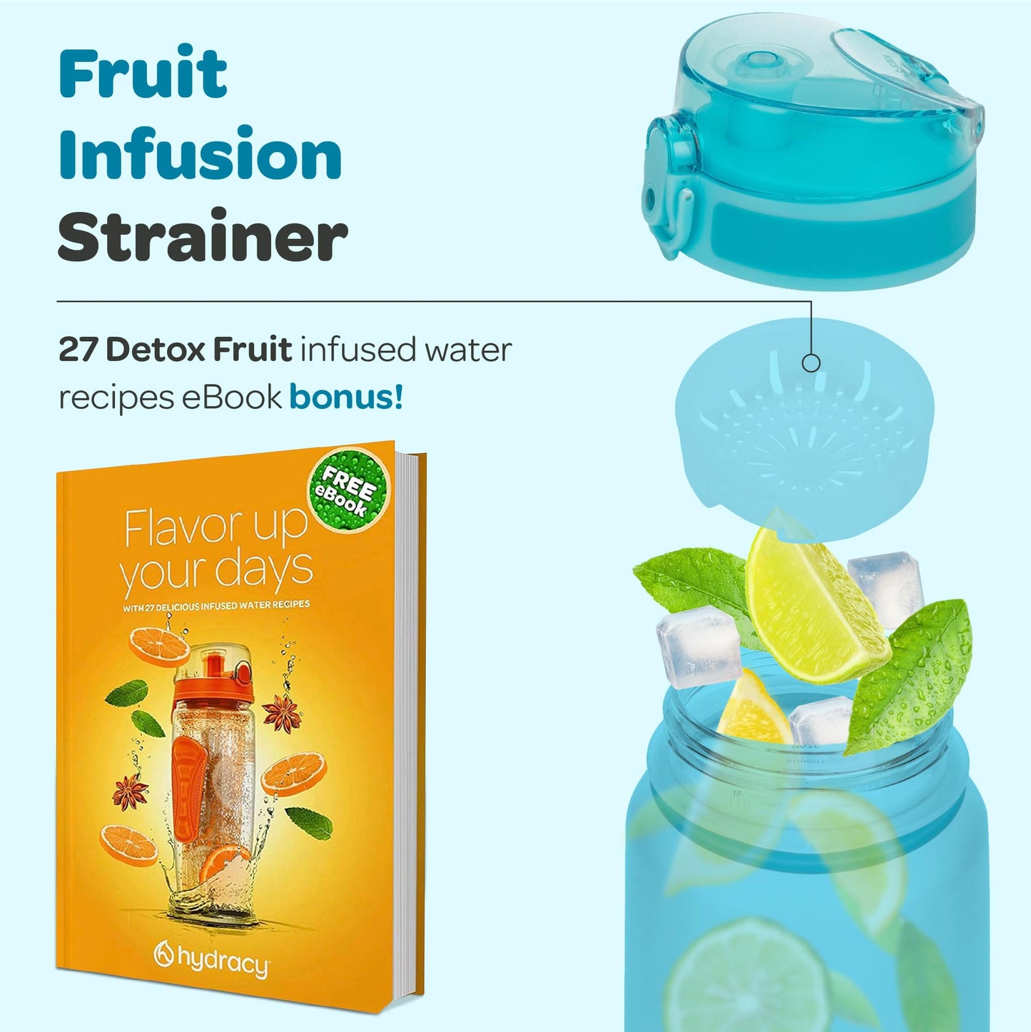 Hydracy 32 oz Motivational Water Bottle with Time Marker, 1 Liter Water Jug, Reusable Gym Water Bottle With Strap, Leak Proof Chug Lid, Bike Bottle with Fruit Infusion Strainer, Ideal Gift